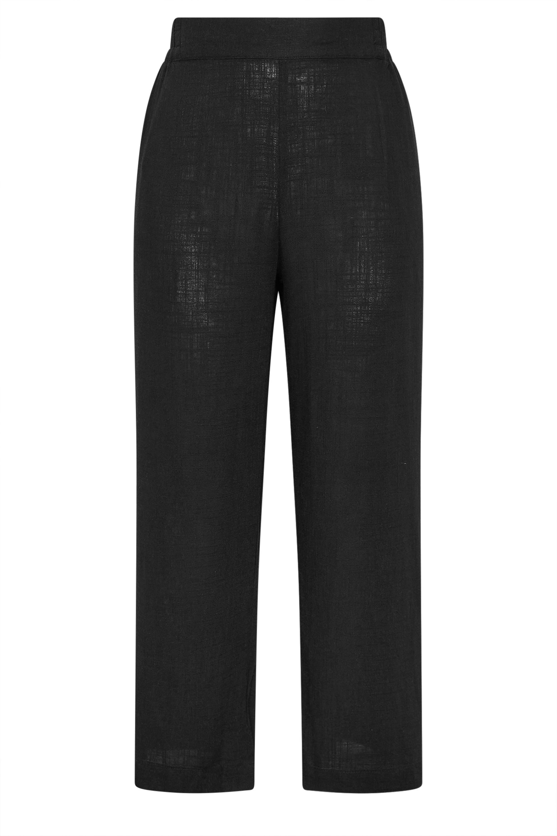 YOURS Plus Size Black Linen Wide Leg Trousers | Yours Clothing 5