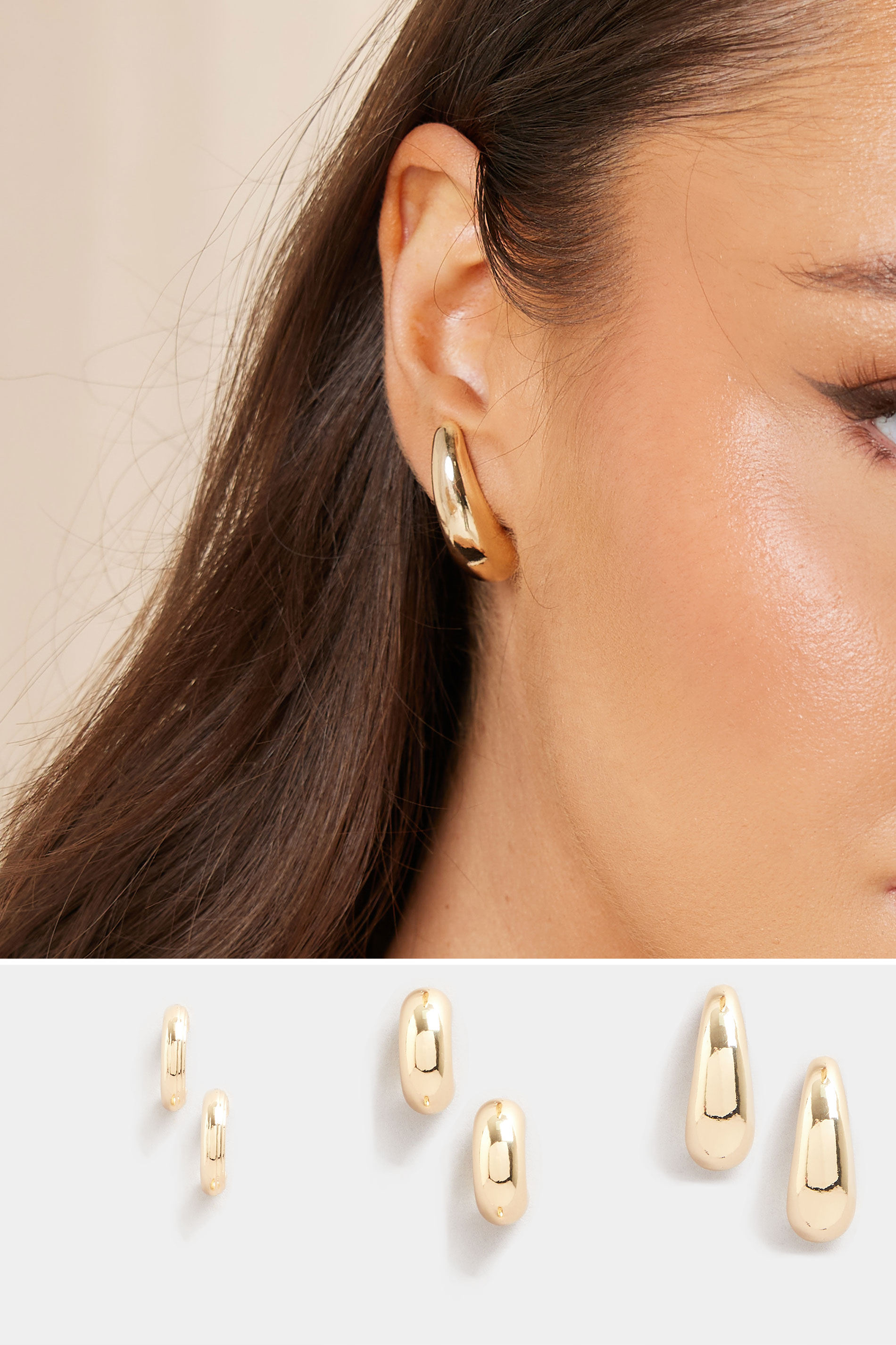 YOURSET 3 PACK Gold Tone Teardrop Earring Set | Yours Clothing 1