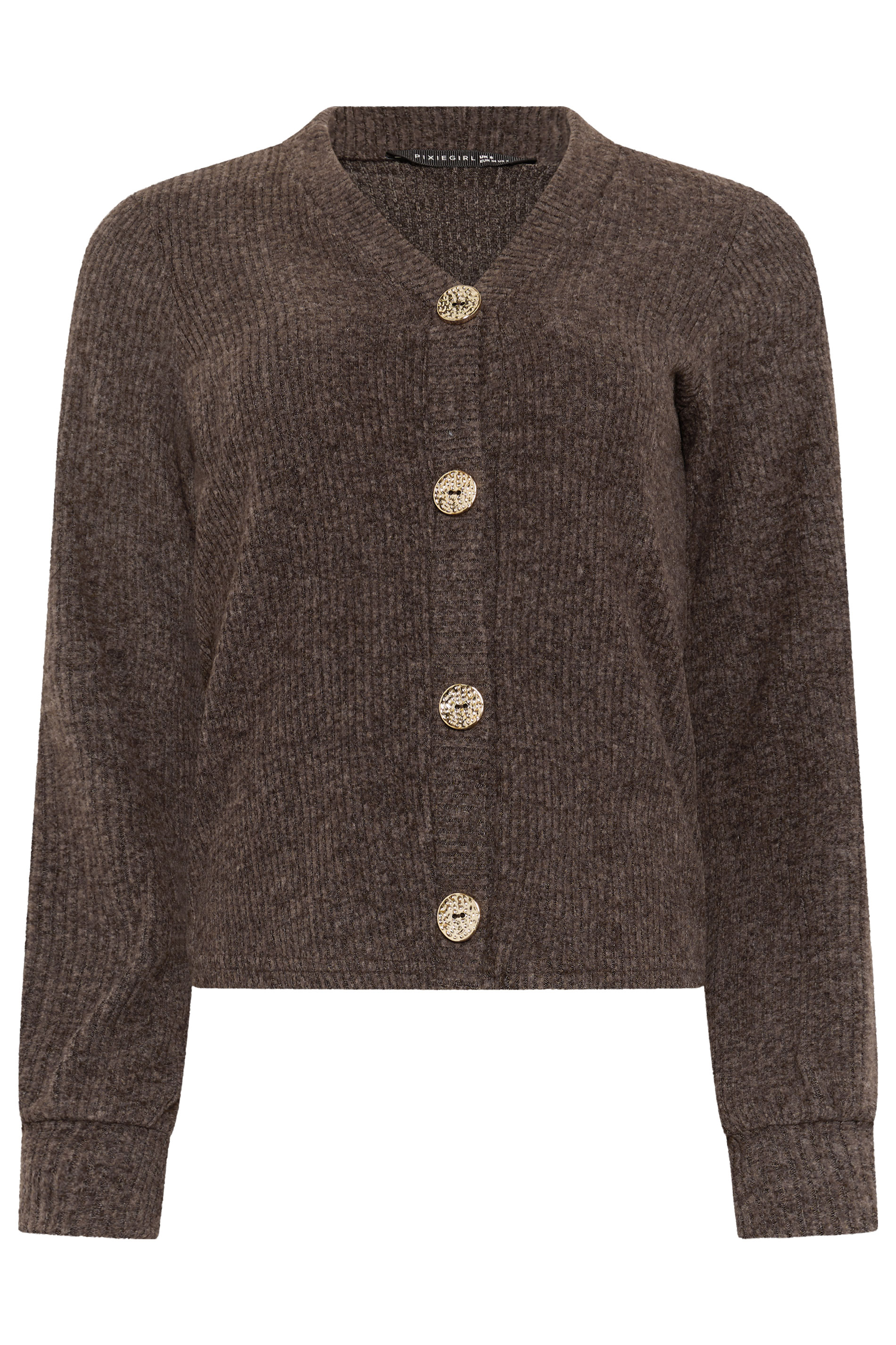 PixieGirl Petite Women's Chocolate Brown Ribbed Soft Touch Cardigan | PixieGirl 5