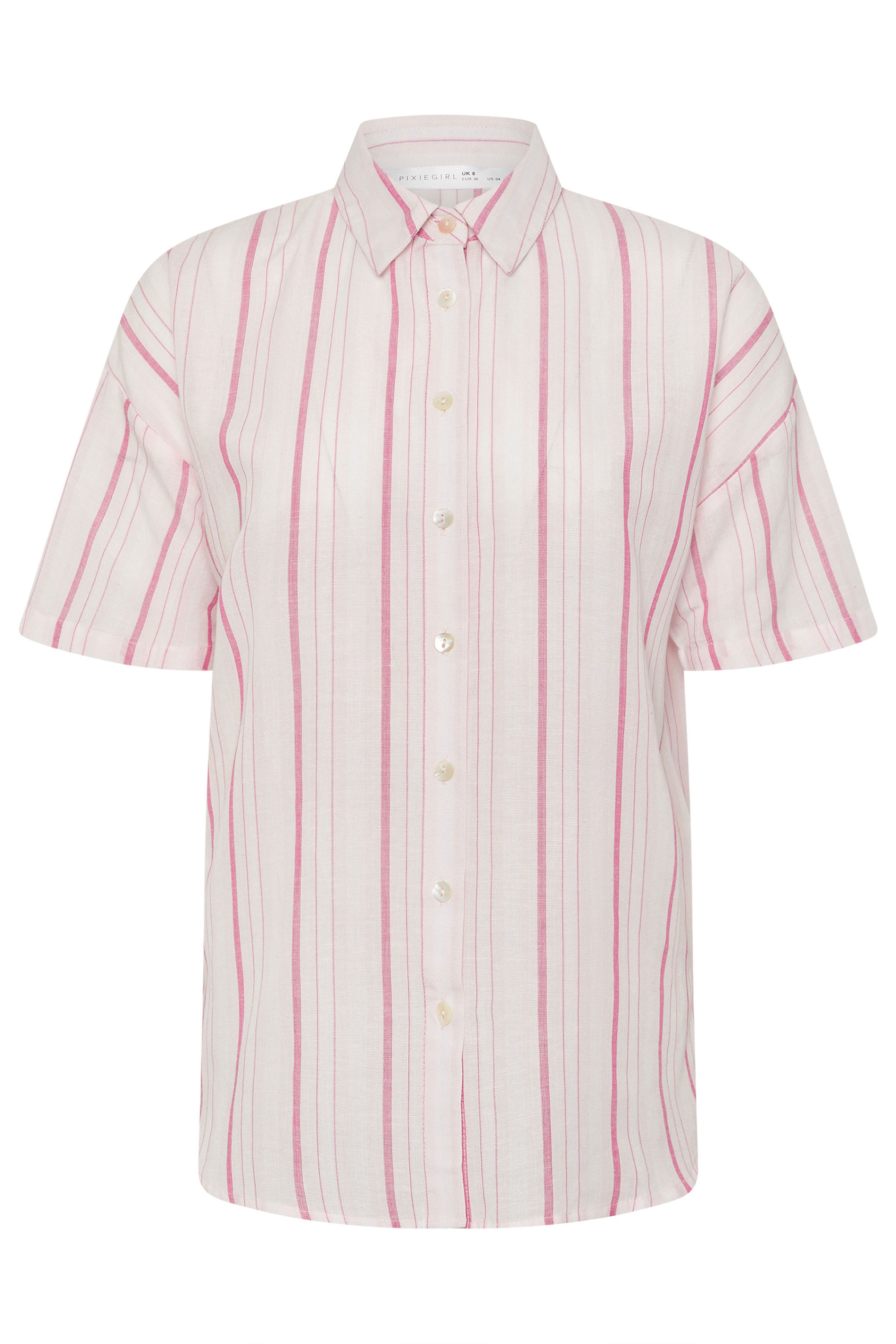 PixieGirl Petite Women's Pink Stripe Linen Shirt | PixieGirl 6