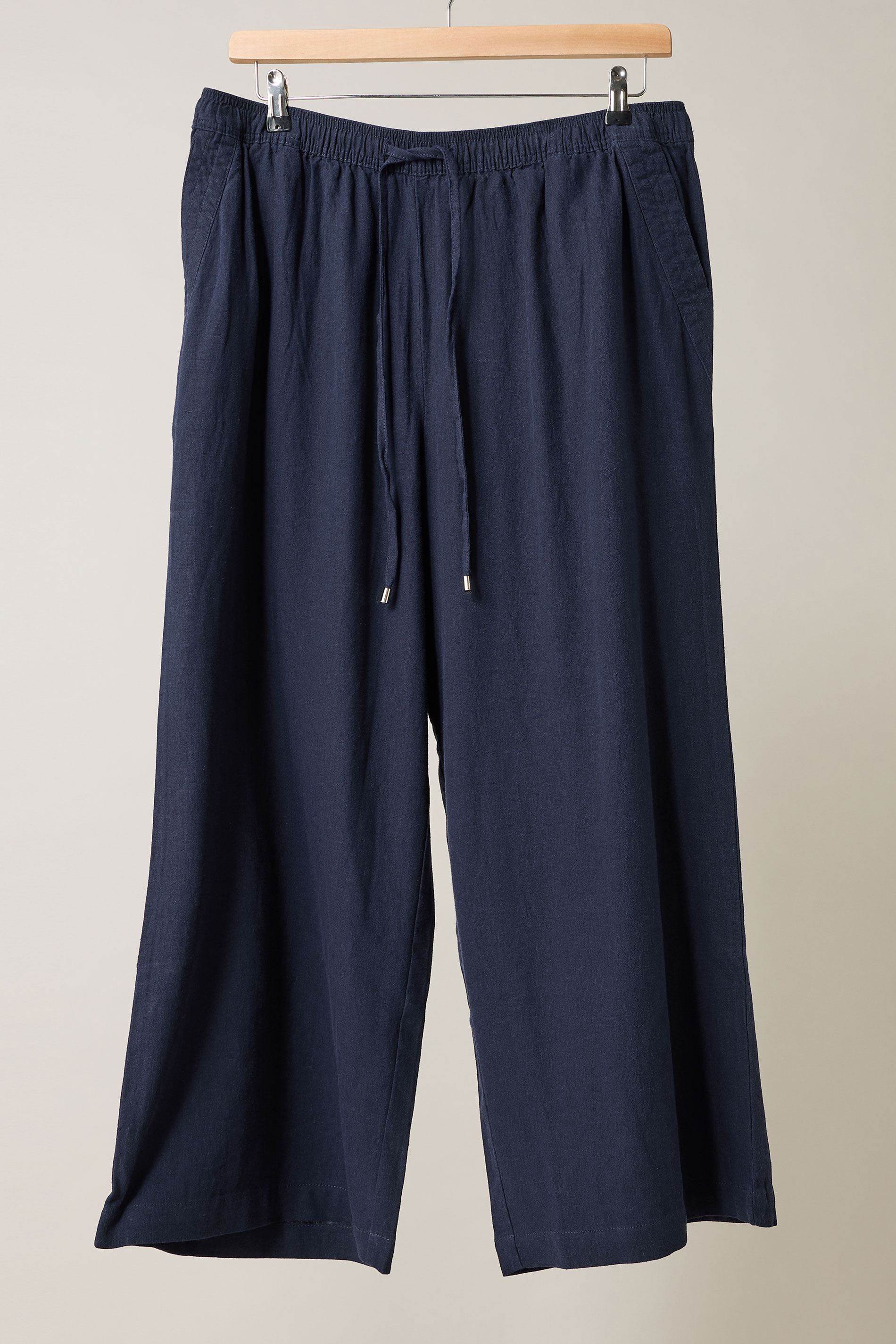 EVANS Plus Size Navy Blue Wide Leg Premium Linen Trousers | Evans 6