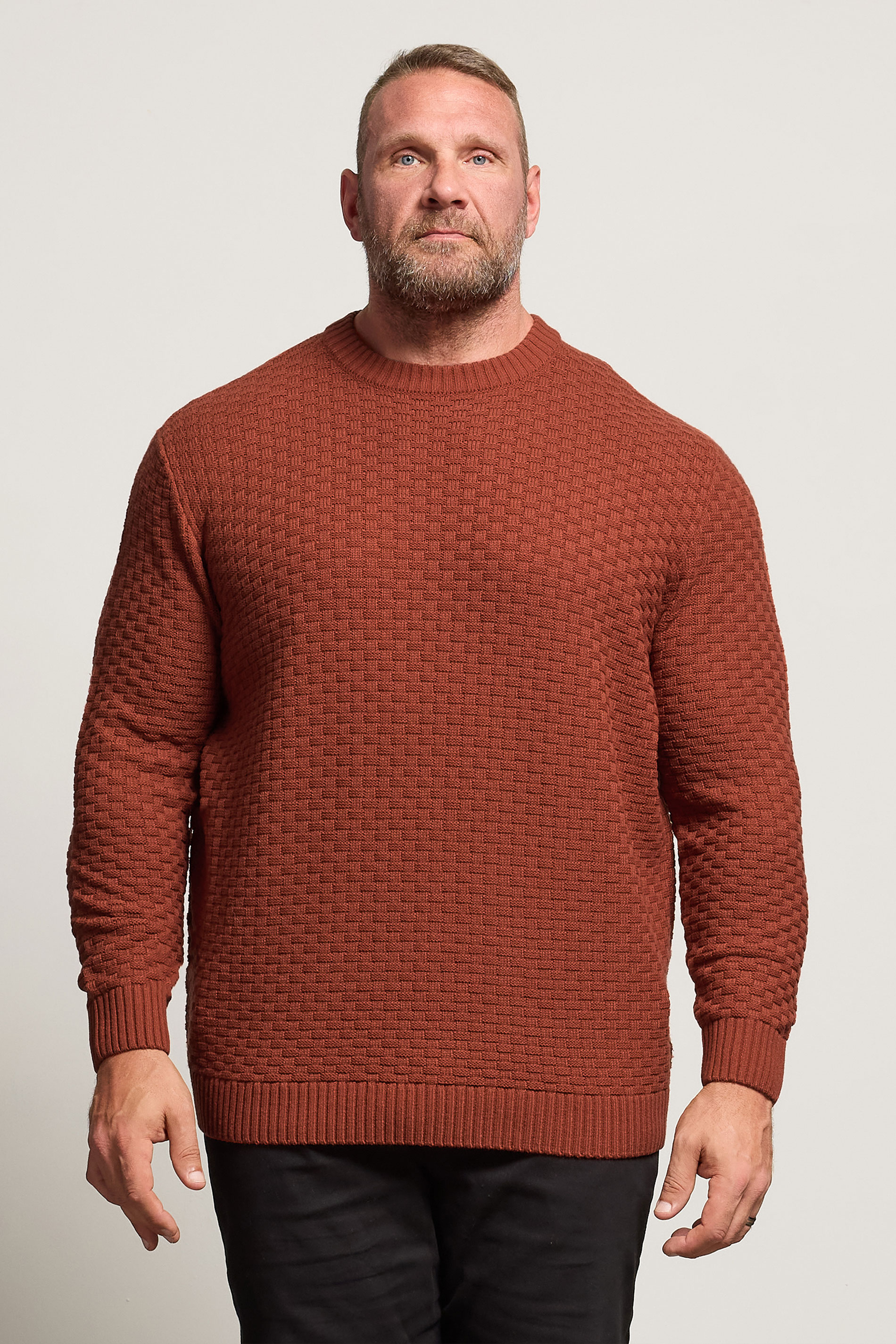 BadRhino Big & Tall Burnt Red Textured Crew Neck Knitted Jumper | BadRhino 3