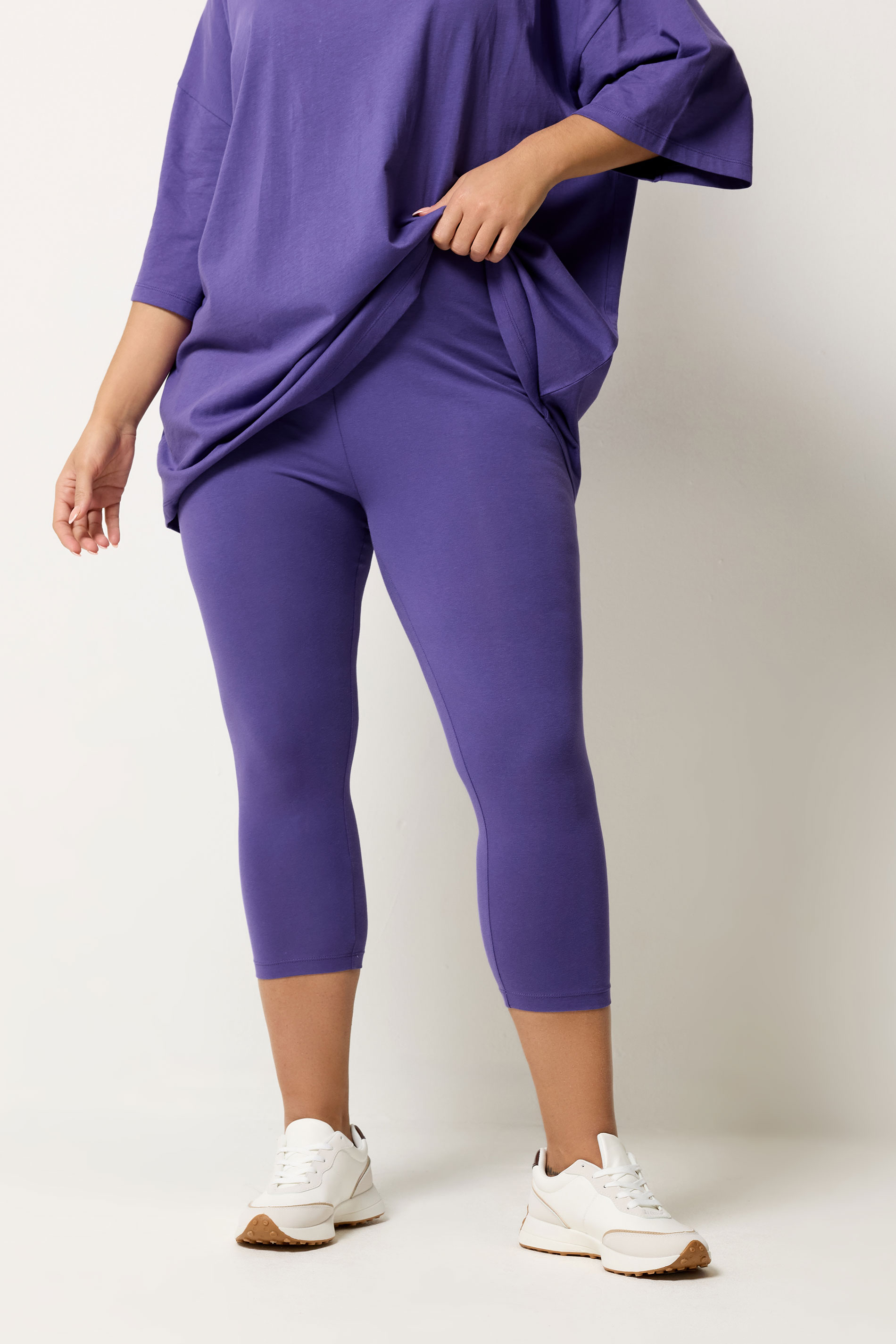 YOURS Plus Size Purple Elasticated Waist Cropped Leggings | Yours Clothing 3