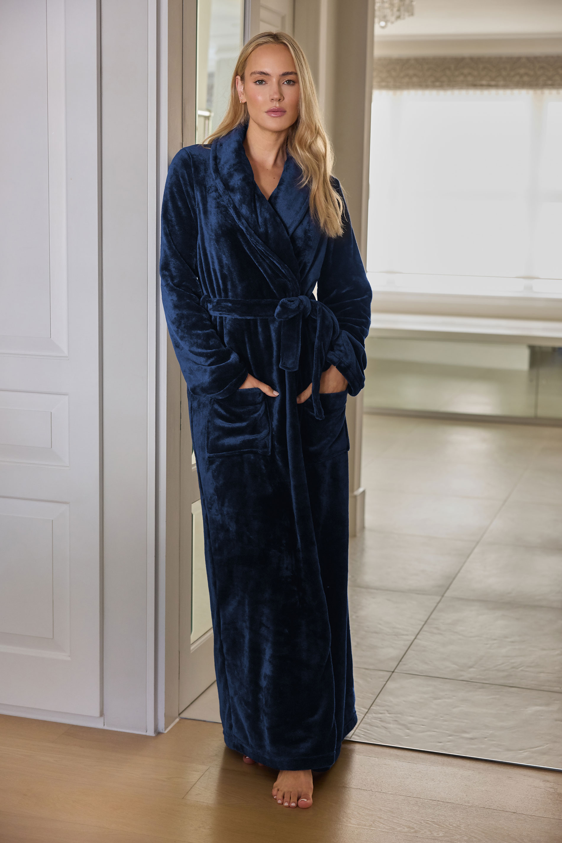 LTS Tall Navy Blue Super Luxe Maxi Dressing Gown | Long Tall Sally 3