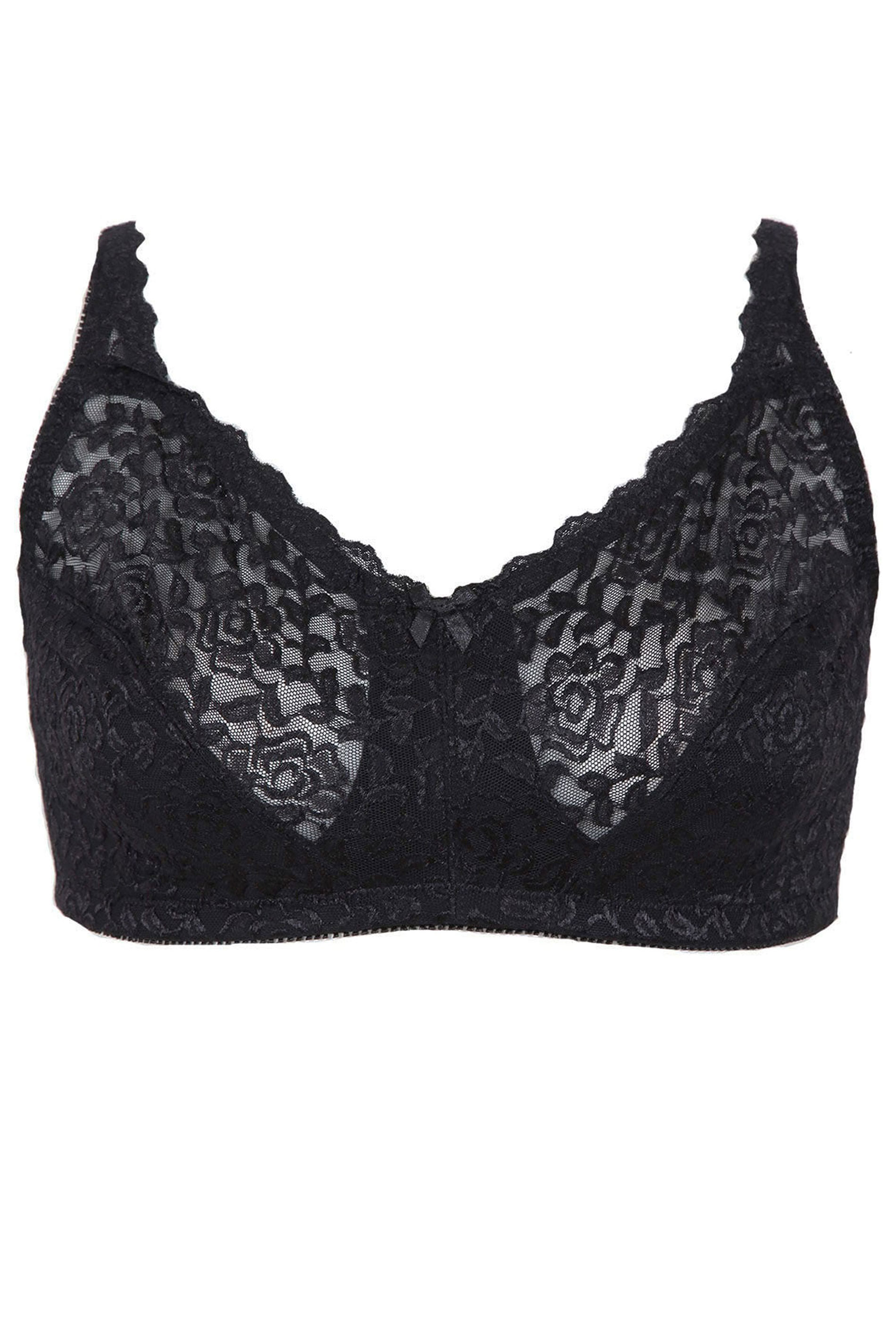 YOURS Plus Size Black Hi Shine Lace Non-Padded Non-Wired Full Cup Bra | Yours Clothing 2