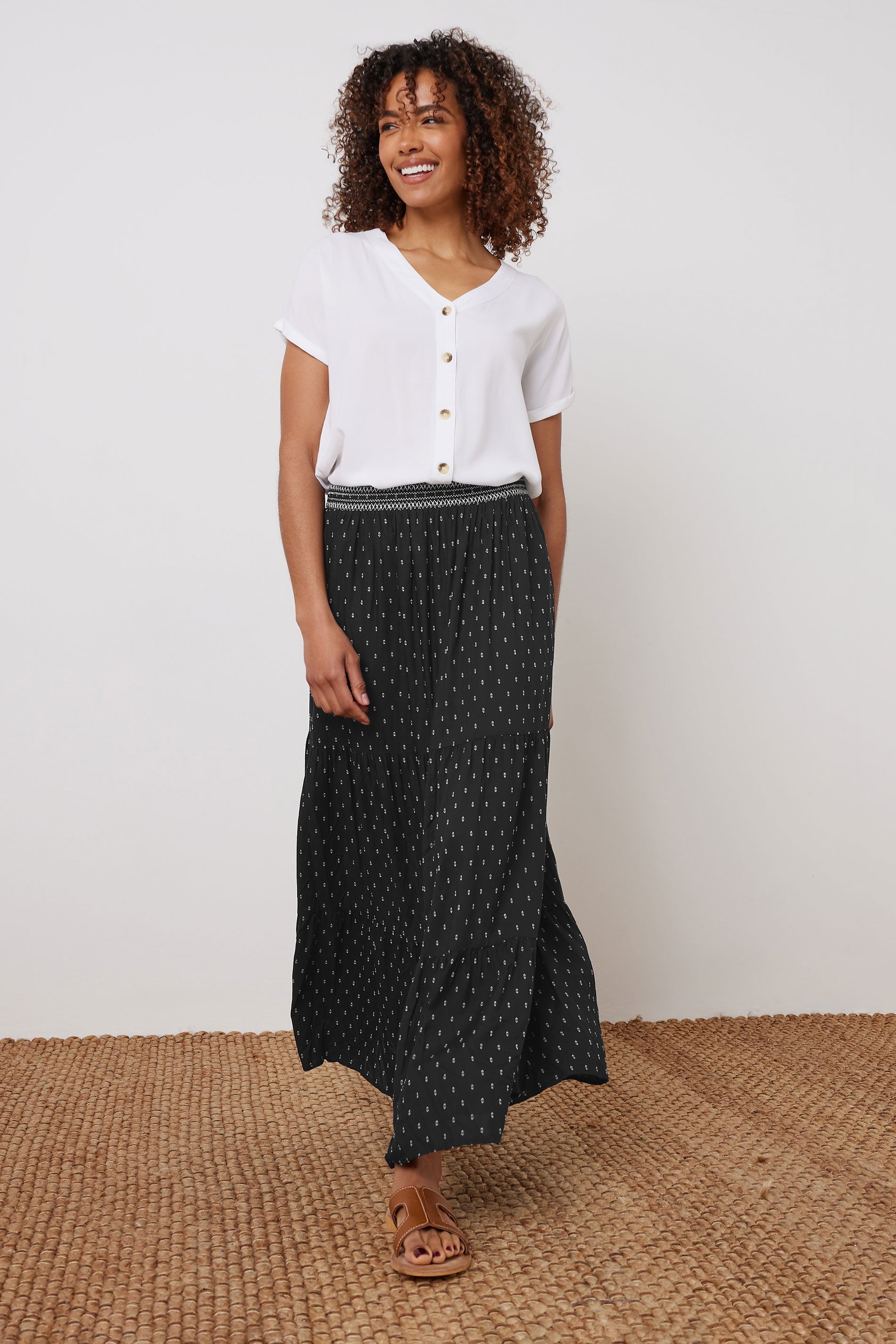 M&Co Black Dobby Tiered Maxi Skirt | M&Co 2