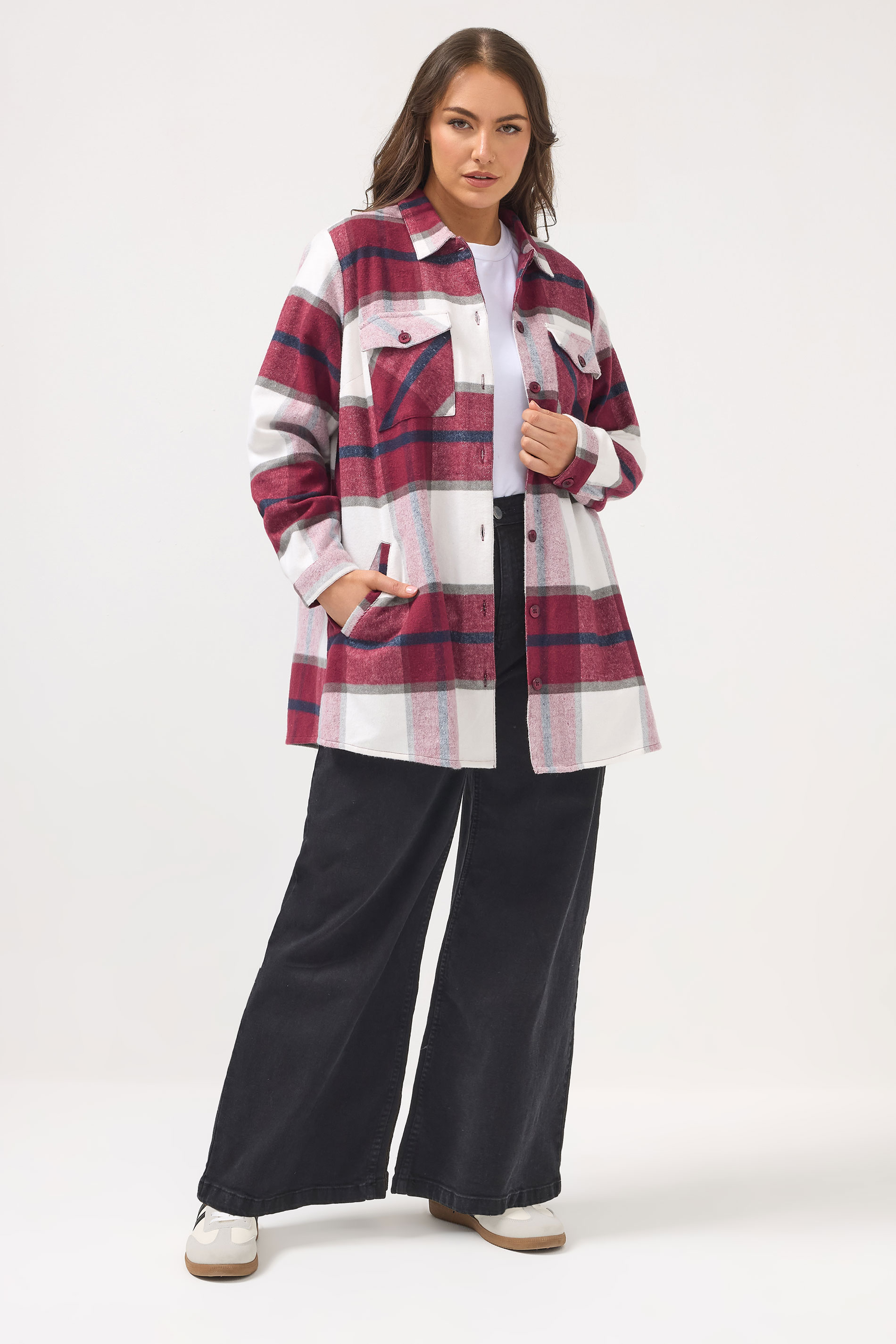 YOURS Plus Size Red & White Check Shacket | Yours Clothing 1