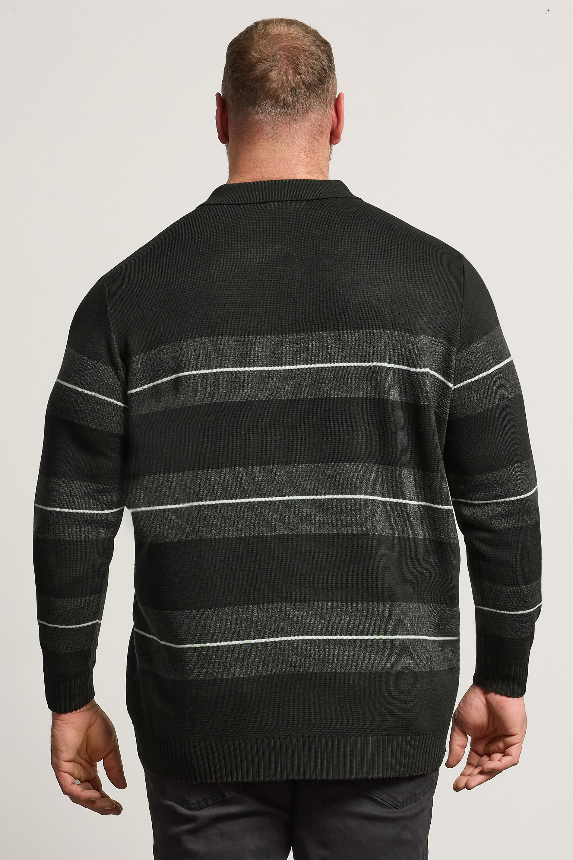 BadRhino Big & Tall Black Stripe Collared Knitted Polo | BadRhino 4