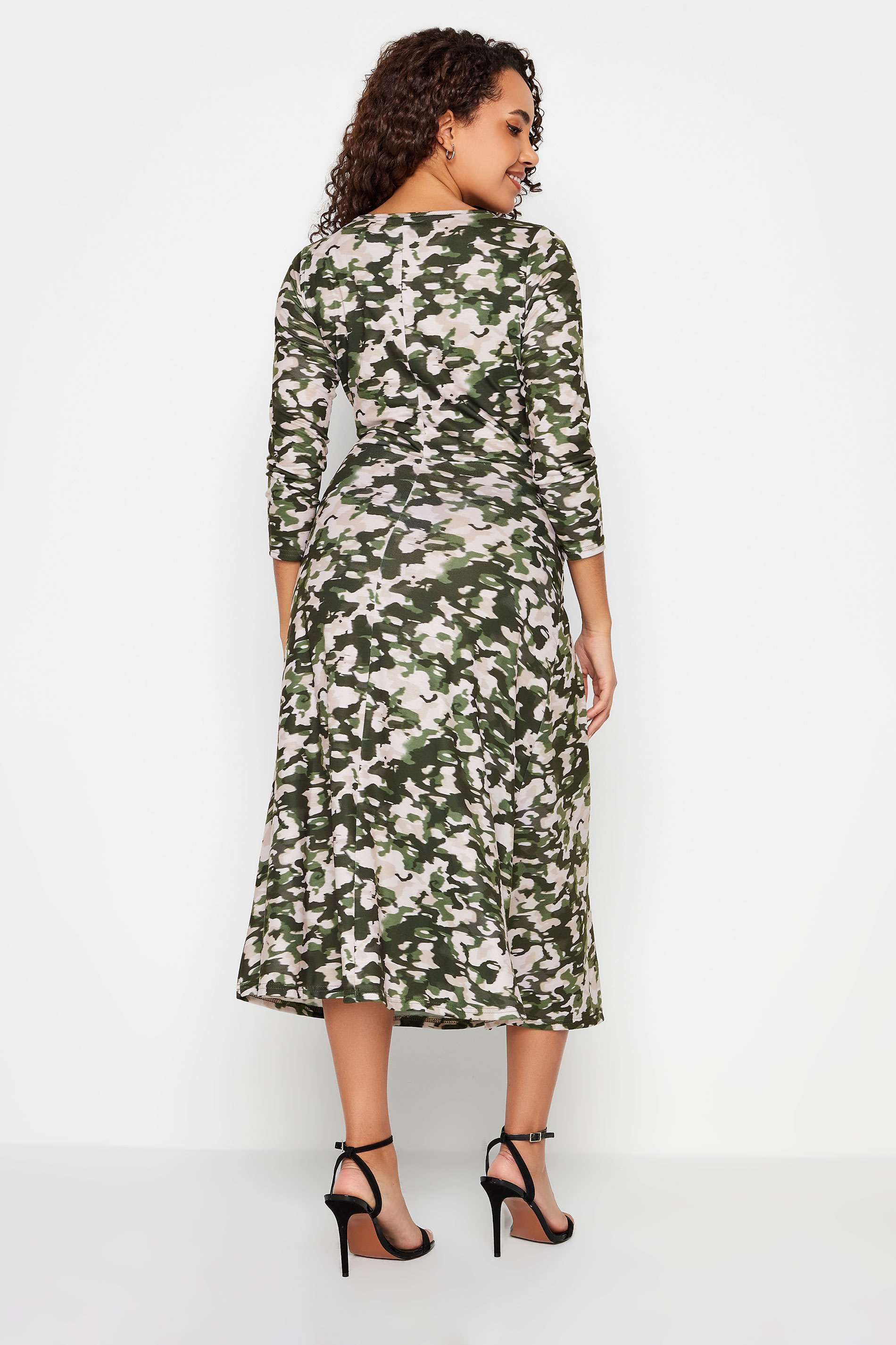 M&Co Khaki Green Camo Print Twist Front Midaxi Dress | M&Co 3