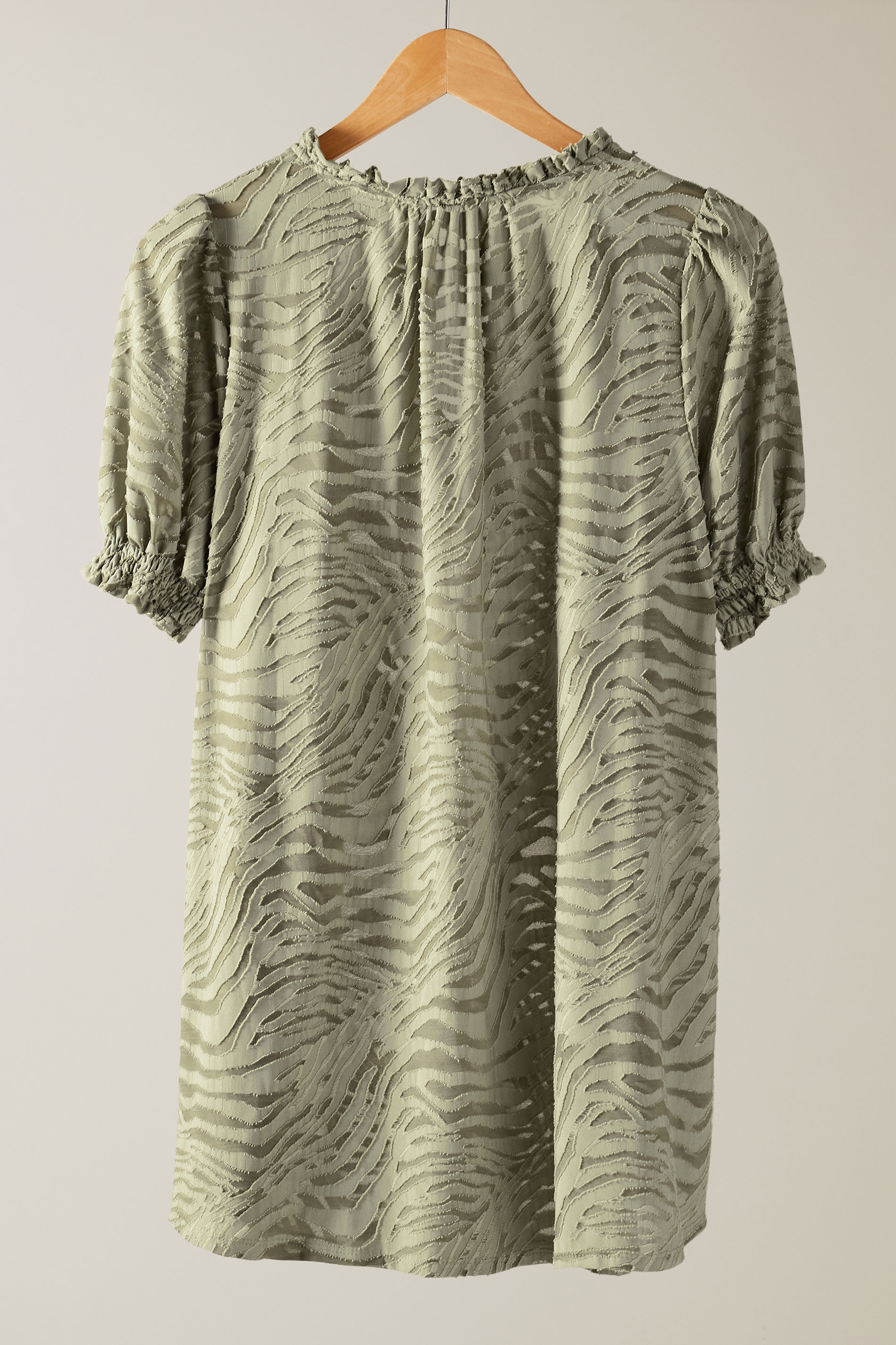 EVANS Plus Size Khaki Green Burnout Print Tie Neck Blouse | Evans 6