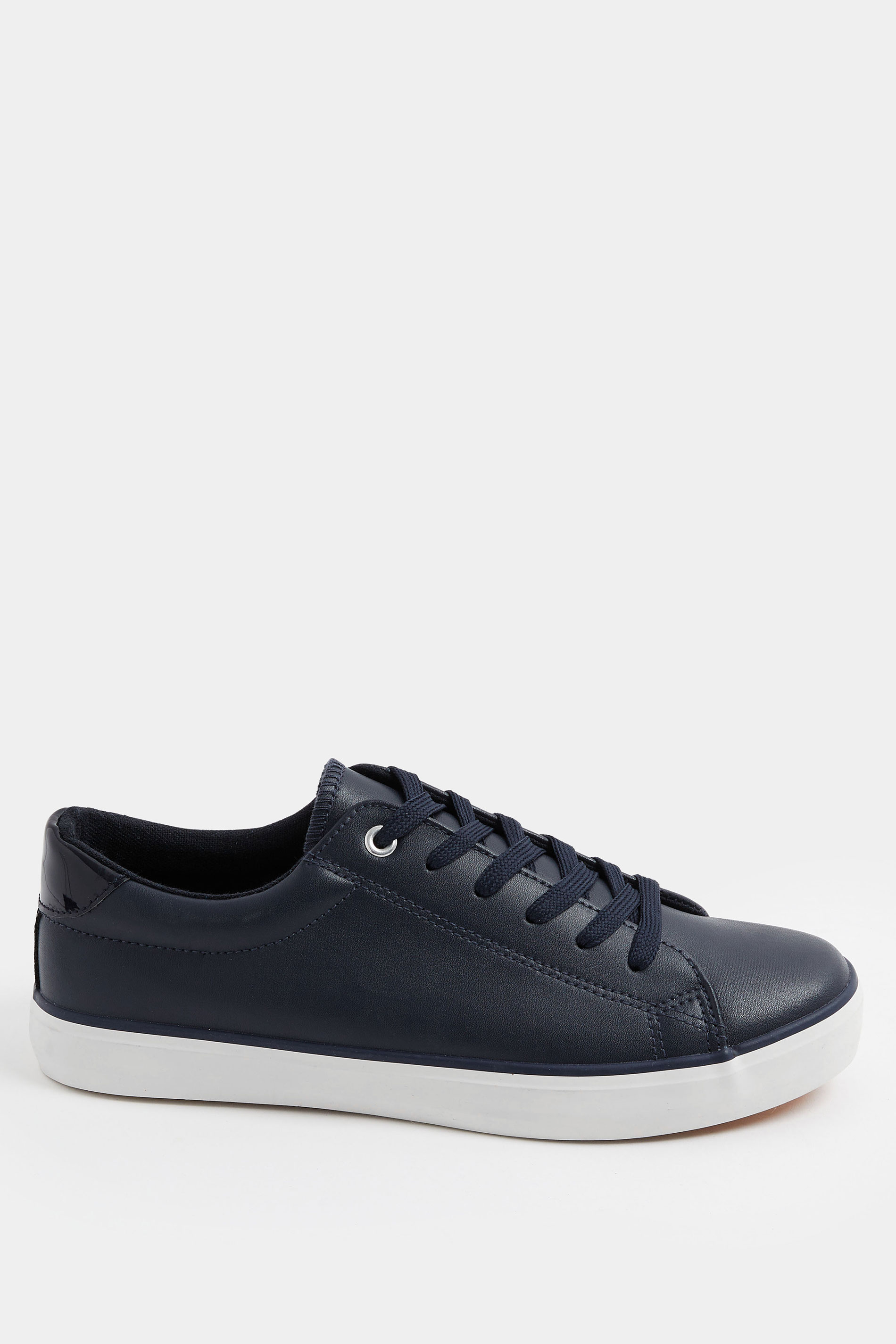 Navy Blue Faux Leather Lace Up Trainers In Extra Wide EEE Fit | Yours Clothing 2