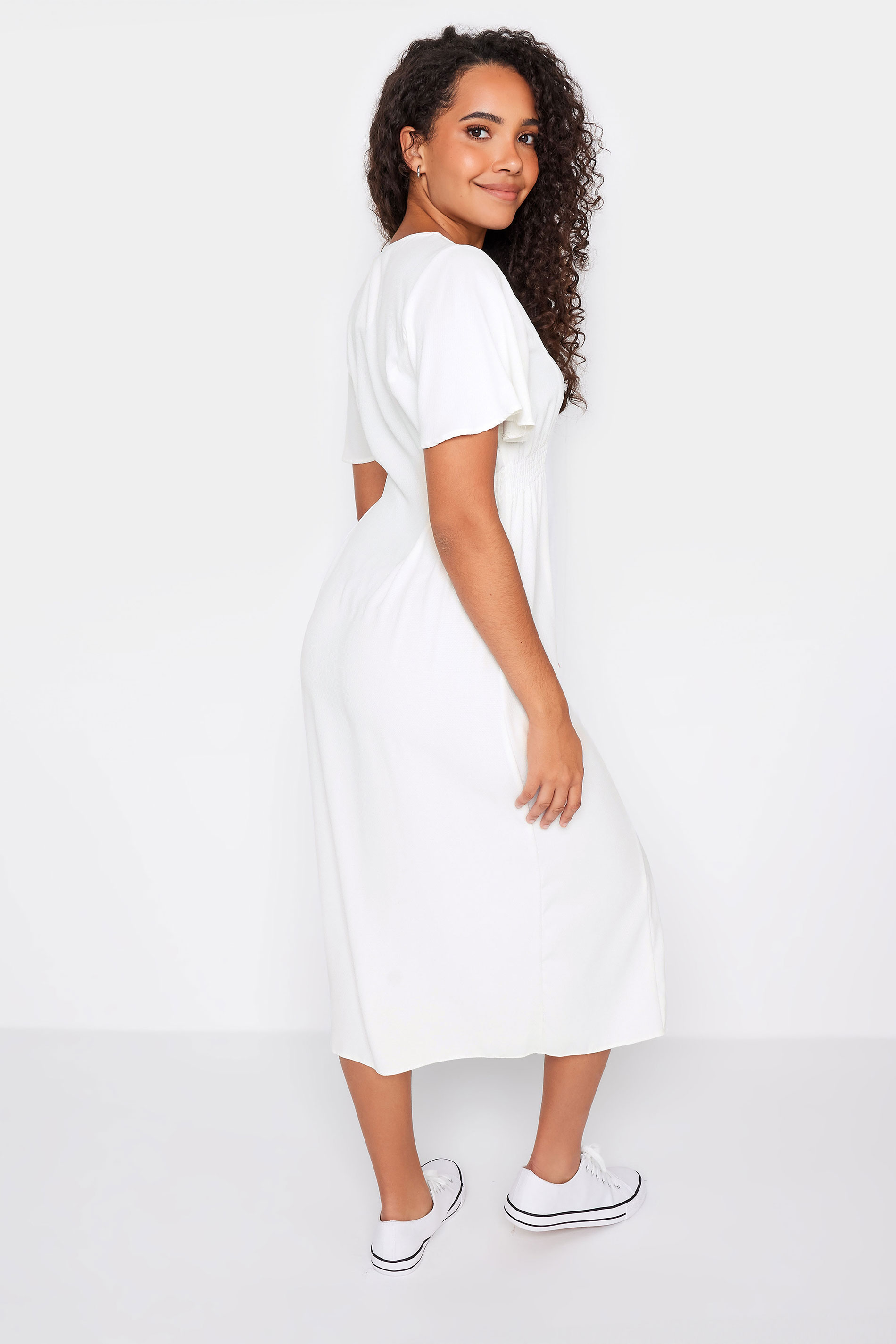 M&Co White Shirred Waist Button Dress | M&Co 3