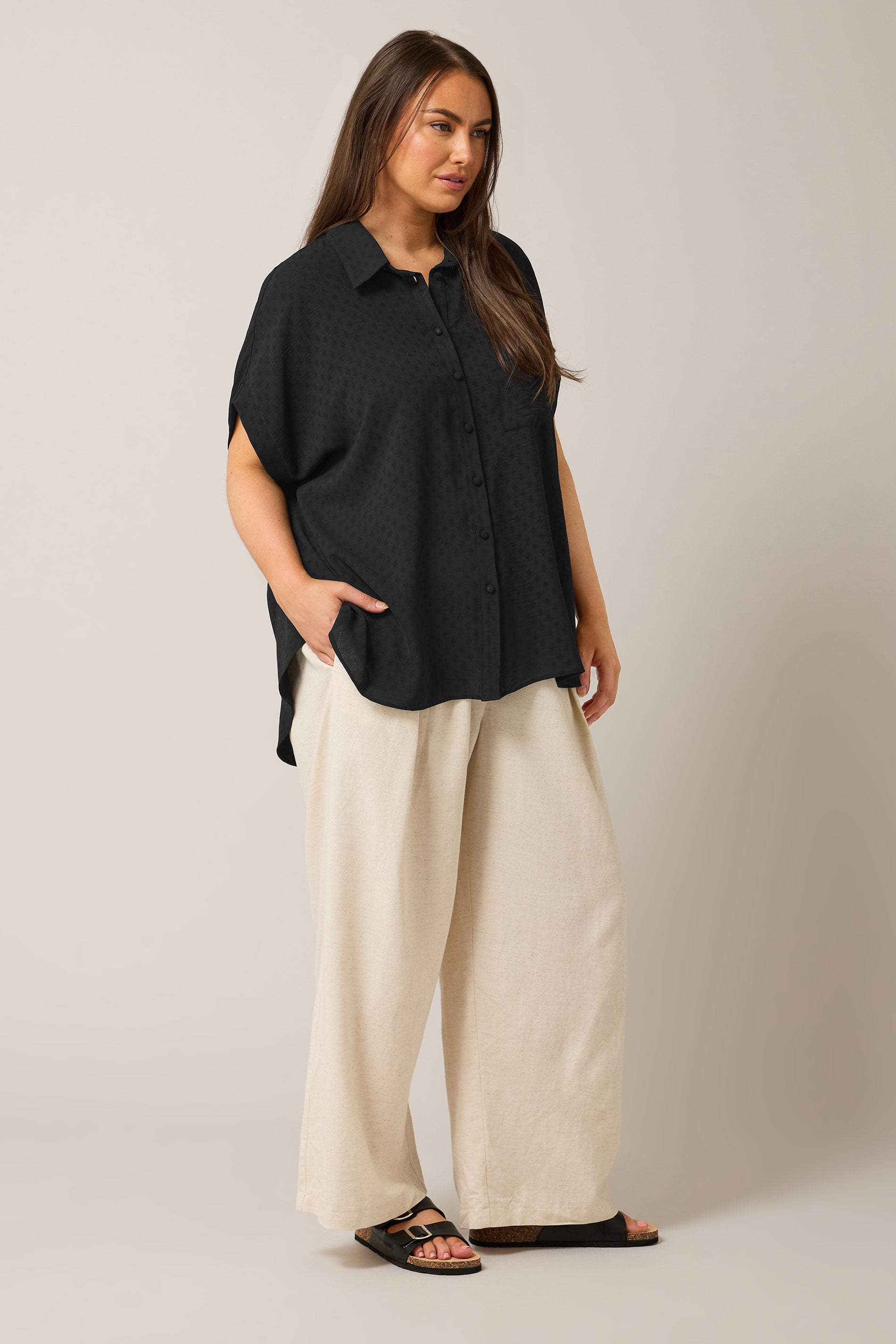EVANS Plus Size Black Grown-On Sleeve Blouse | Evans 1