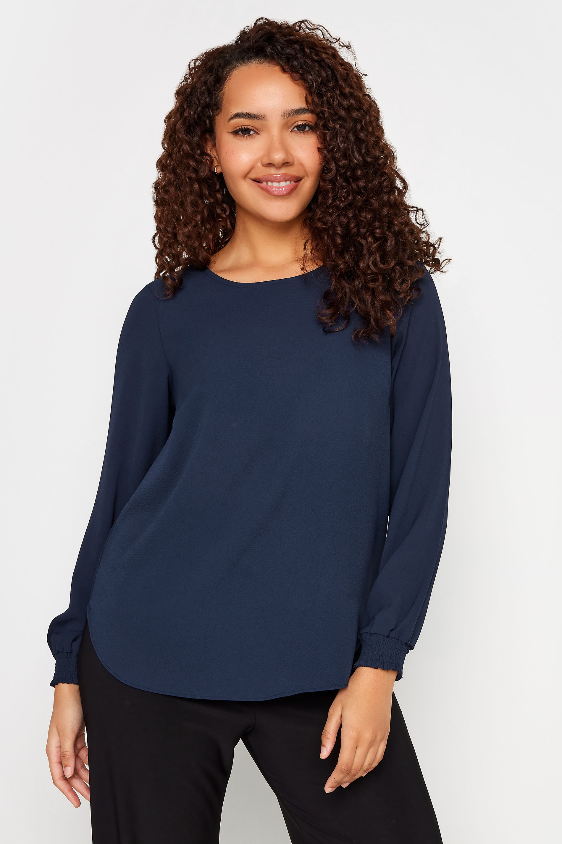 M&Co Navy Blue Shirred Cuff Blouse | M&Co 1