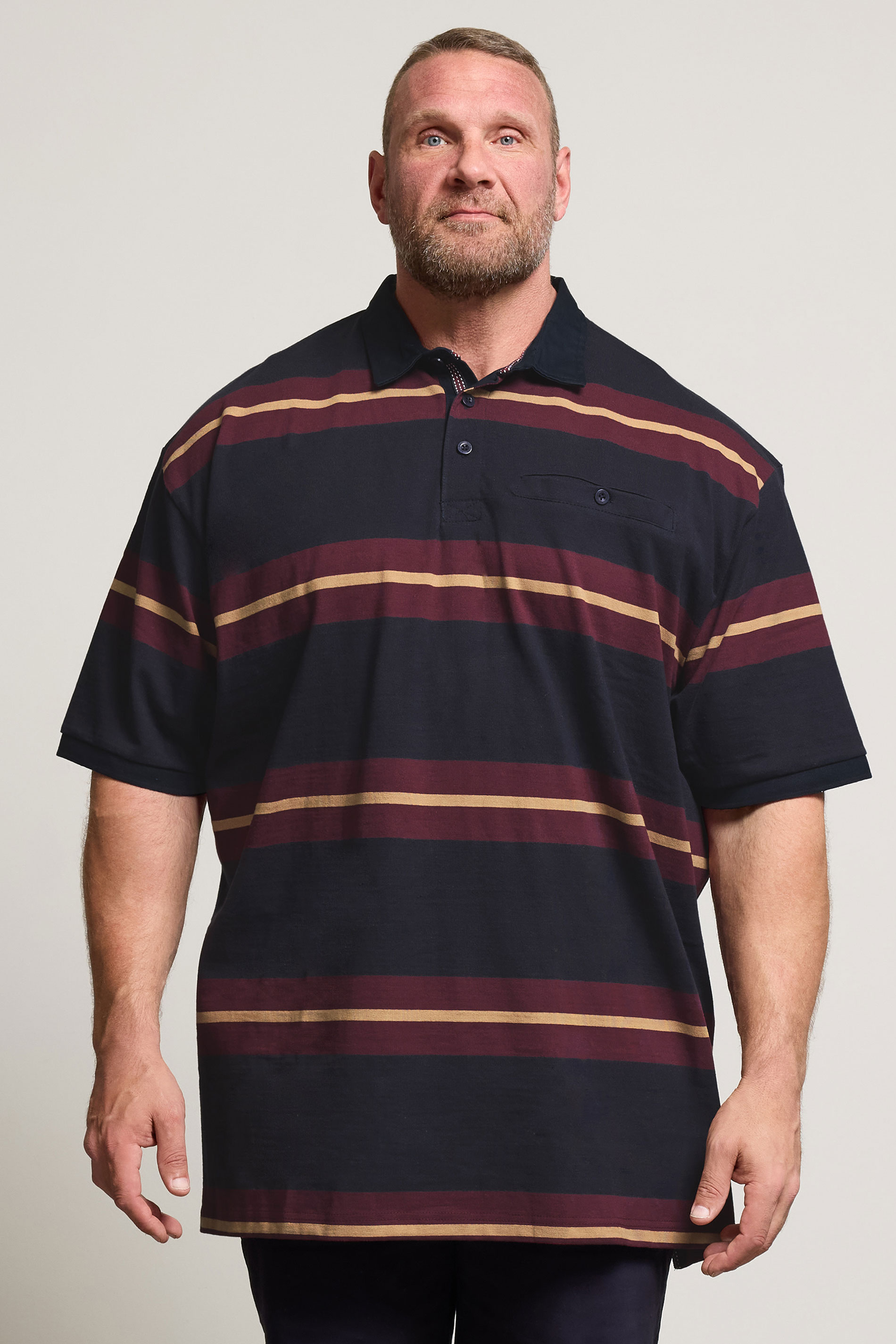 KAM Navy Blue Striped Short Sleeve Rugby Polo Shirt | BadRhino 3