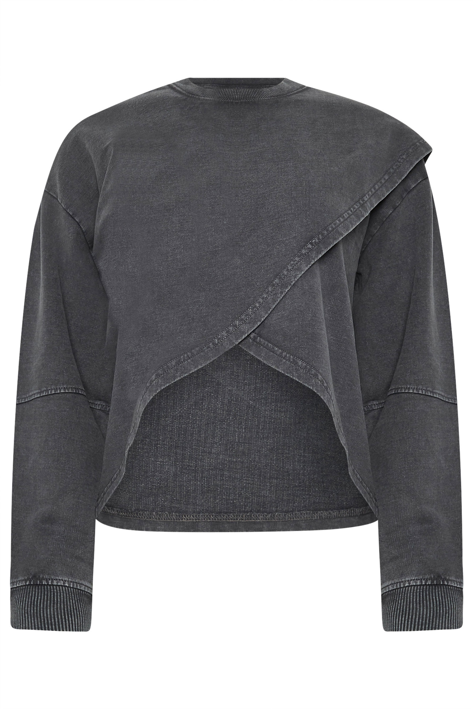 PixieGirl Petite Women's Grey Acid Wash Cross Over Cotton Sweatshirt | PixieGirl 5