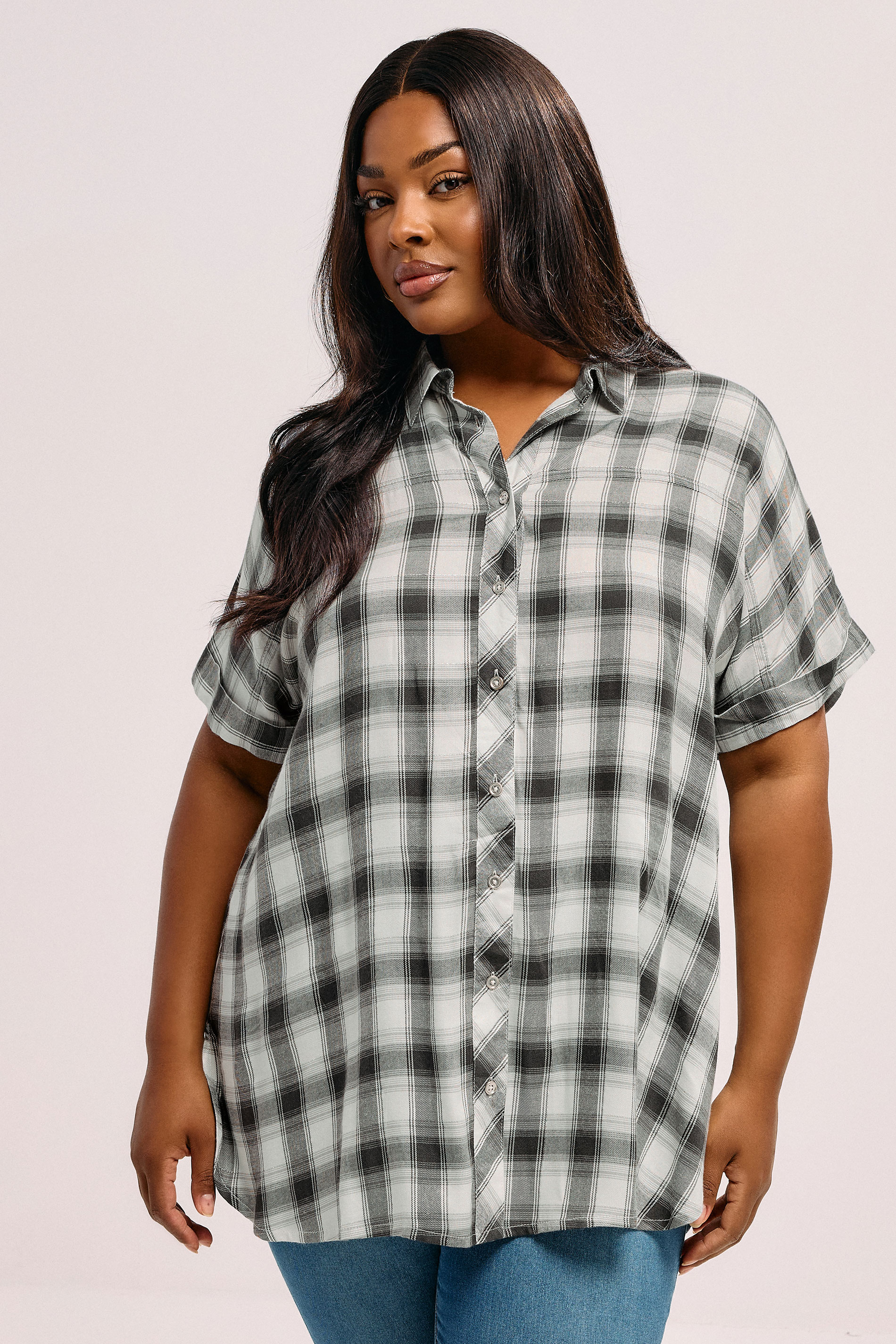 YOURS Plus Size Black Check Short Sleeve Shirt | Yours Clothing 3