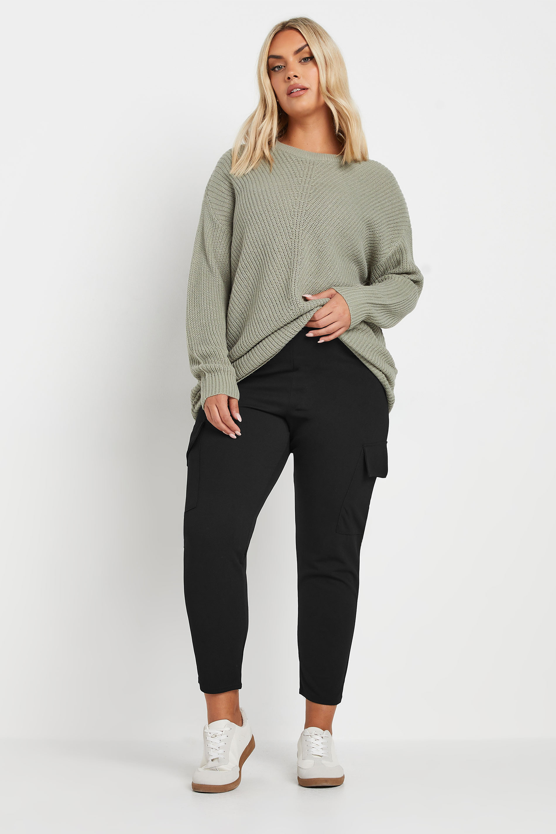 YOURS Curve Plus Size Black Tailored Scuba Cargo Trousers | Yours Clothing  2
