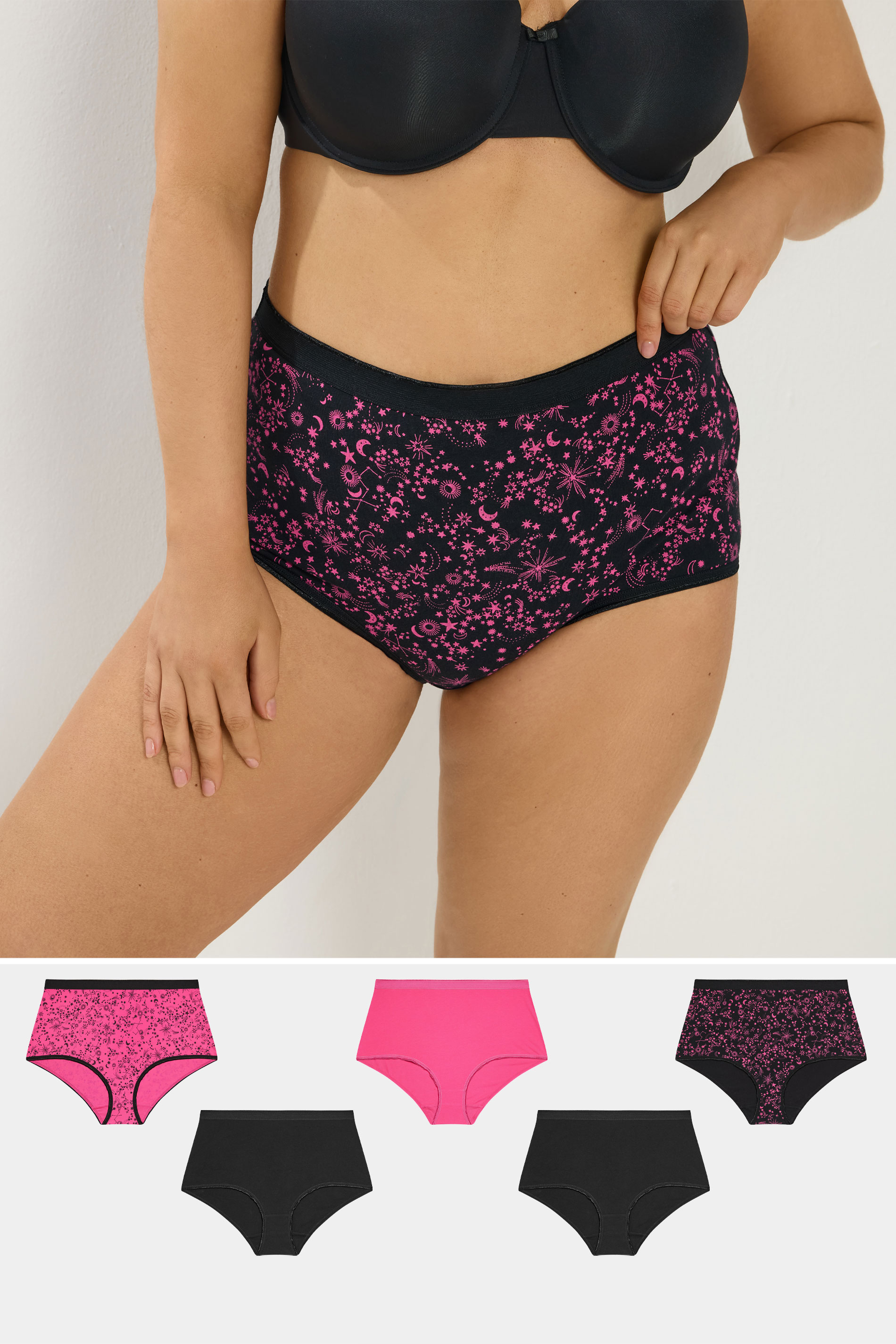 YOURSET 5 PACK Plus Size Pink Celestial Print Full Briefs | Yours Clothing 1