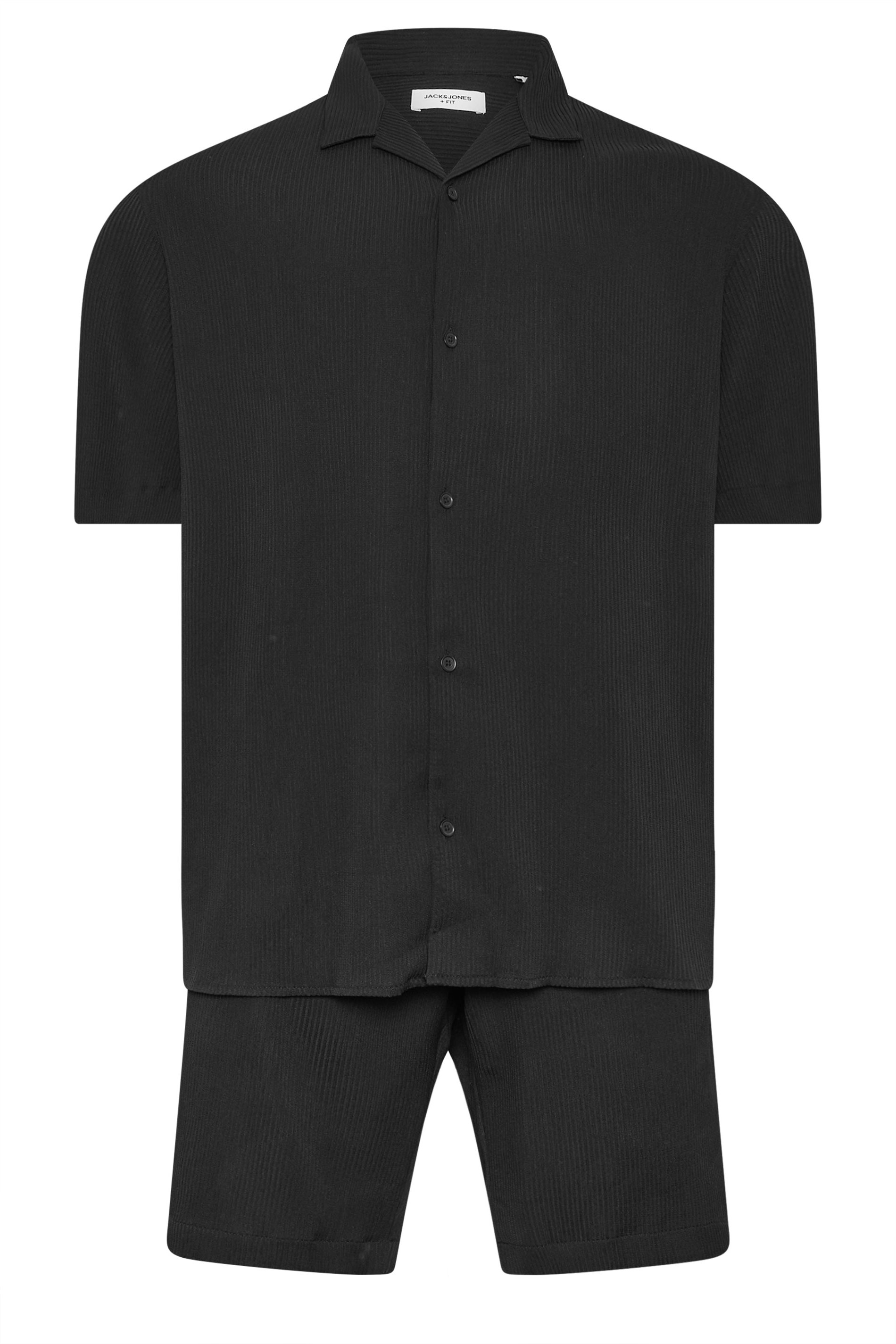 JACK & JONES Big & Tall Black Revere Shirt & Short Set | BadRhino 2