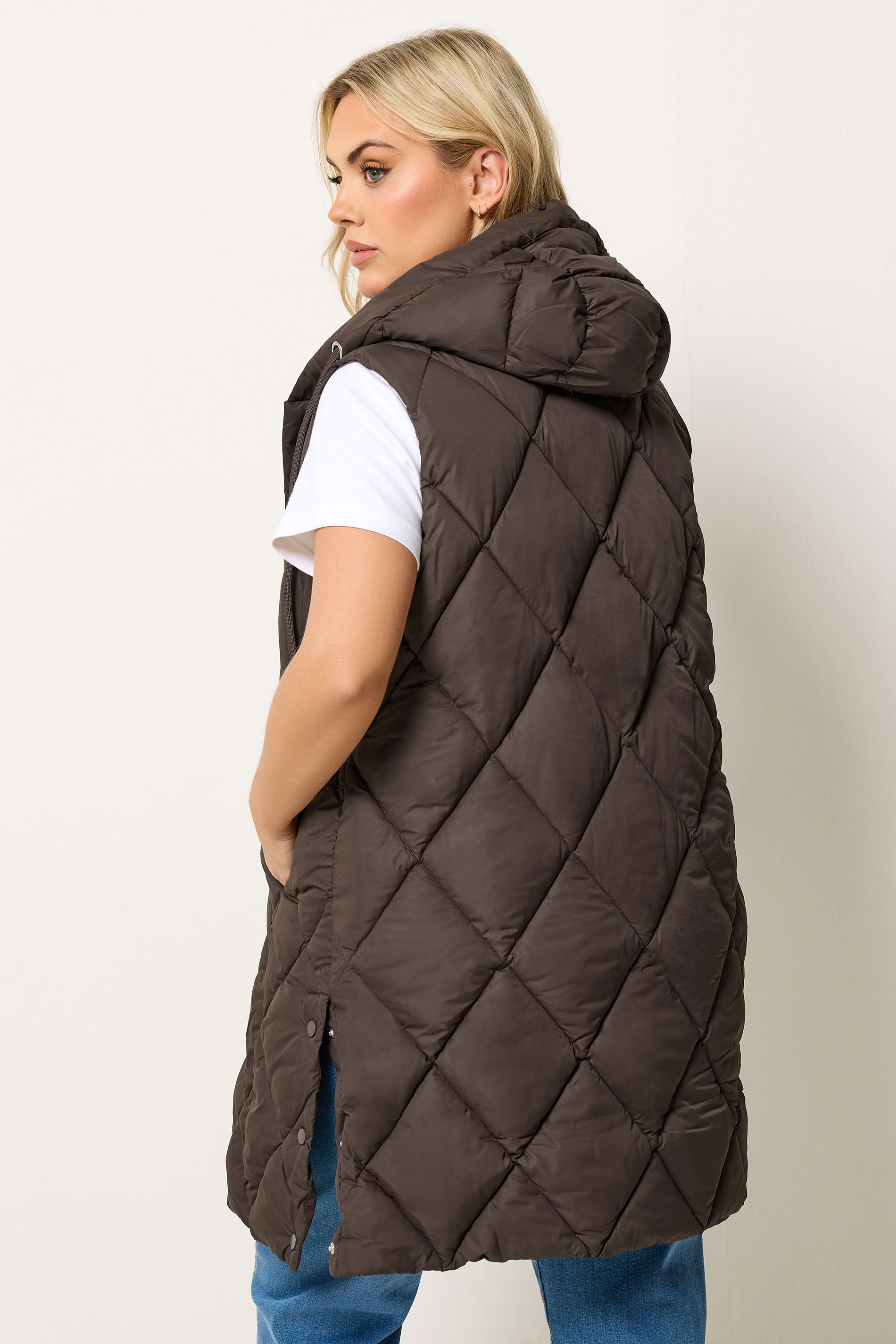 YOURS Plus Size Chocolate Brown Midi Gilet | Yours Clothing 2