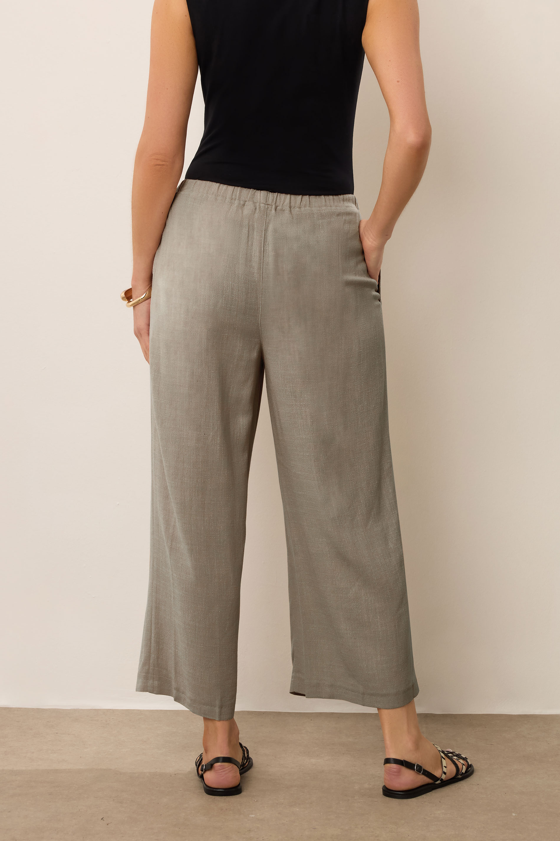 LTS Tall Women's Beige Brown Linen Tie Waist Cropped Trousers | Long Tall Sally  2