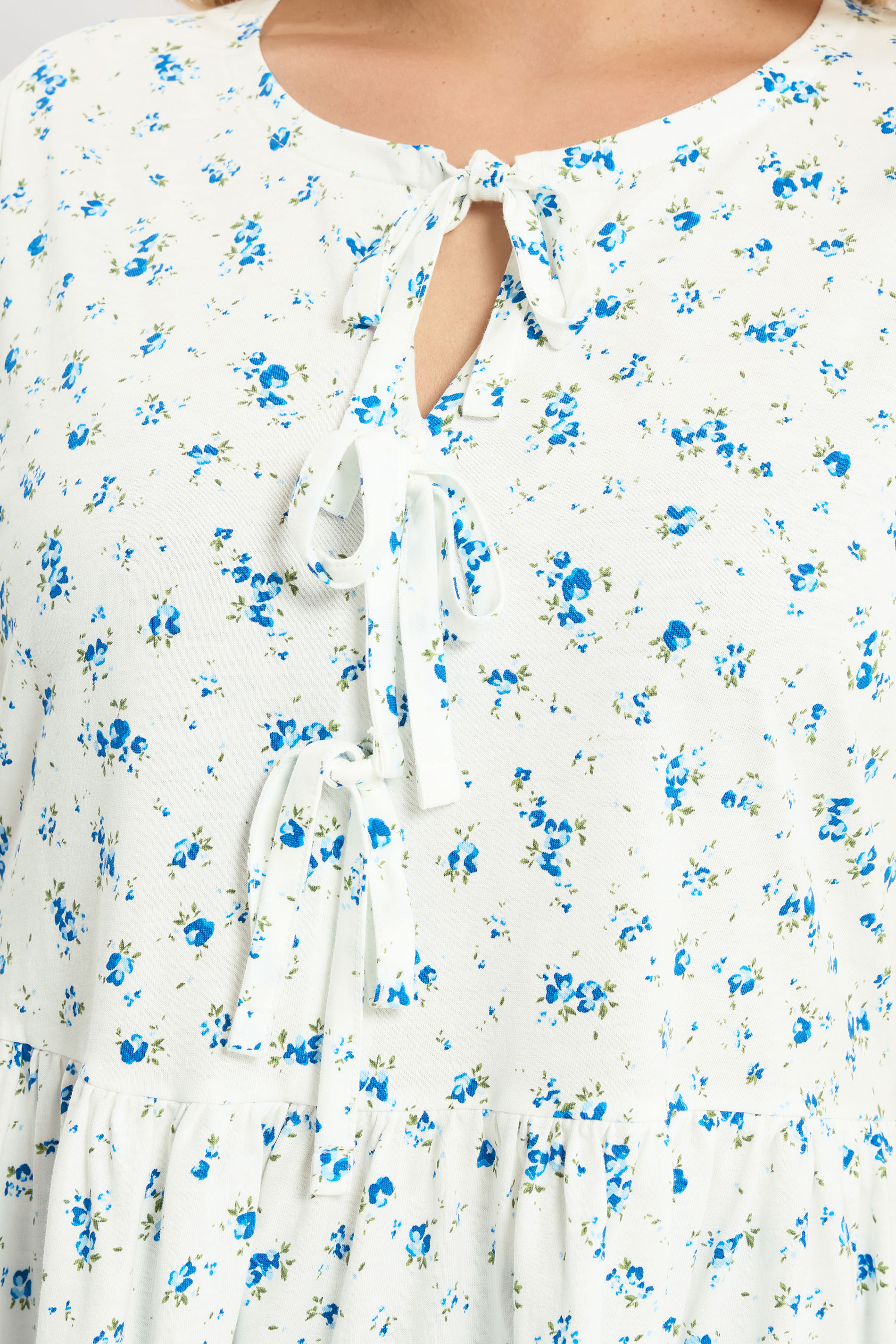 YOURS Plus Size Ivory White Ditsy Bow Tie Front Peplum Top | Yours Clothing 5