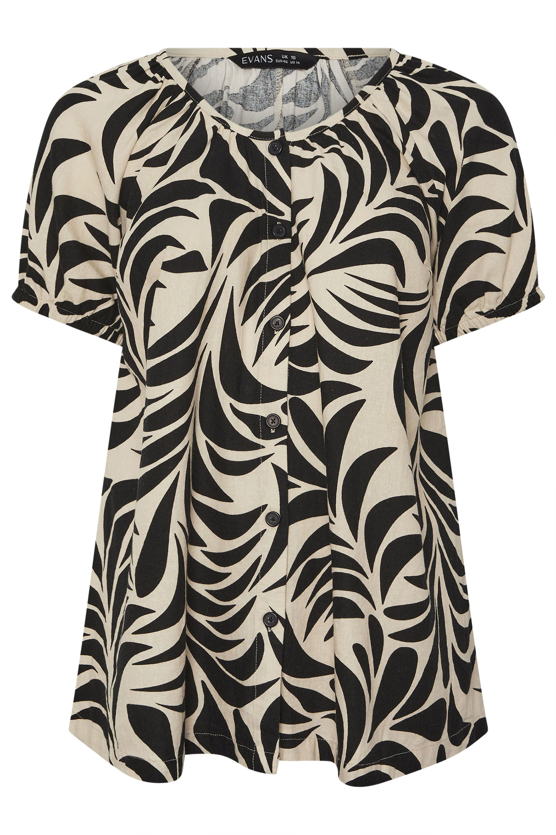 EVANS Plus Size Black Premium Linen Leaf Print Blouse | Evans 6