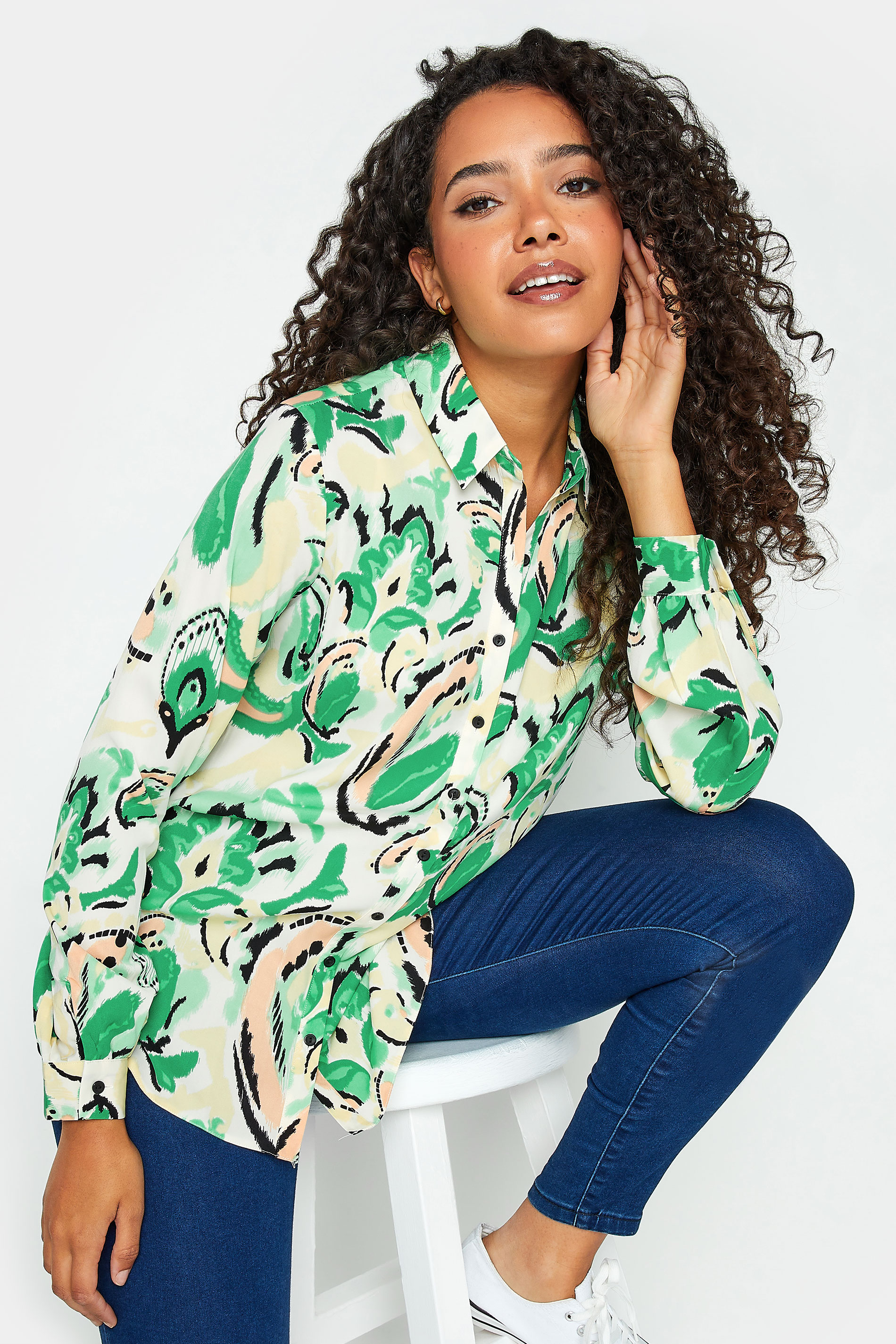 M&Co Green Paisley Print Long Sleeve Shirt | M&Co 1