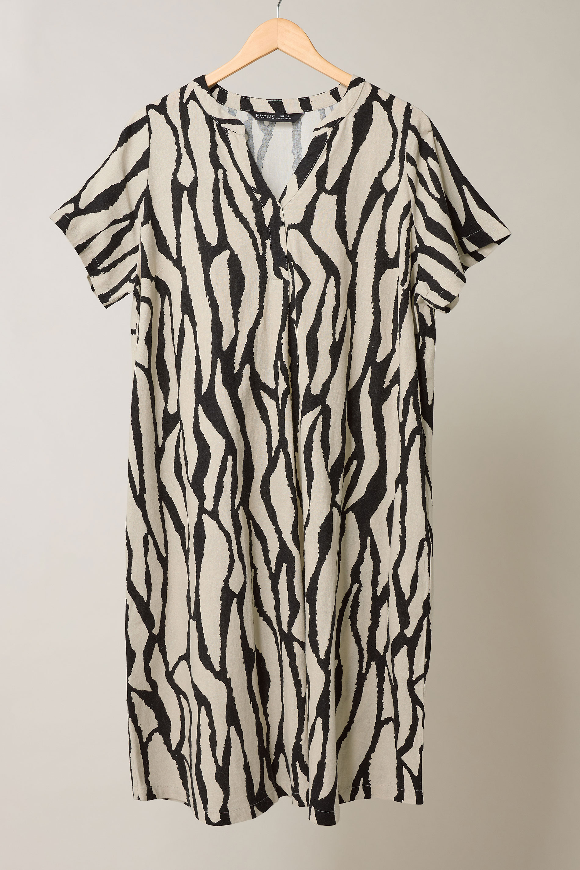 EVANS Plus Size Natural Brown Abstract Print Premium Linen Dress | Evans 6