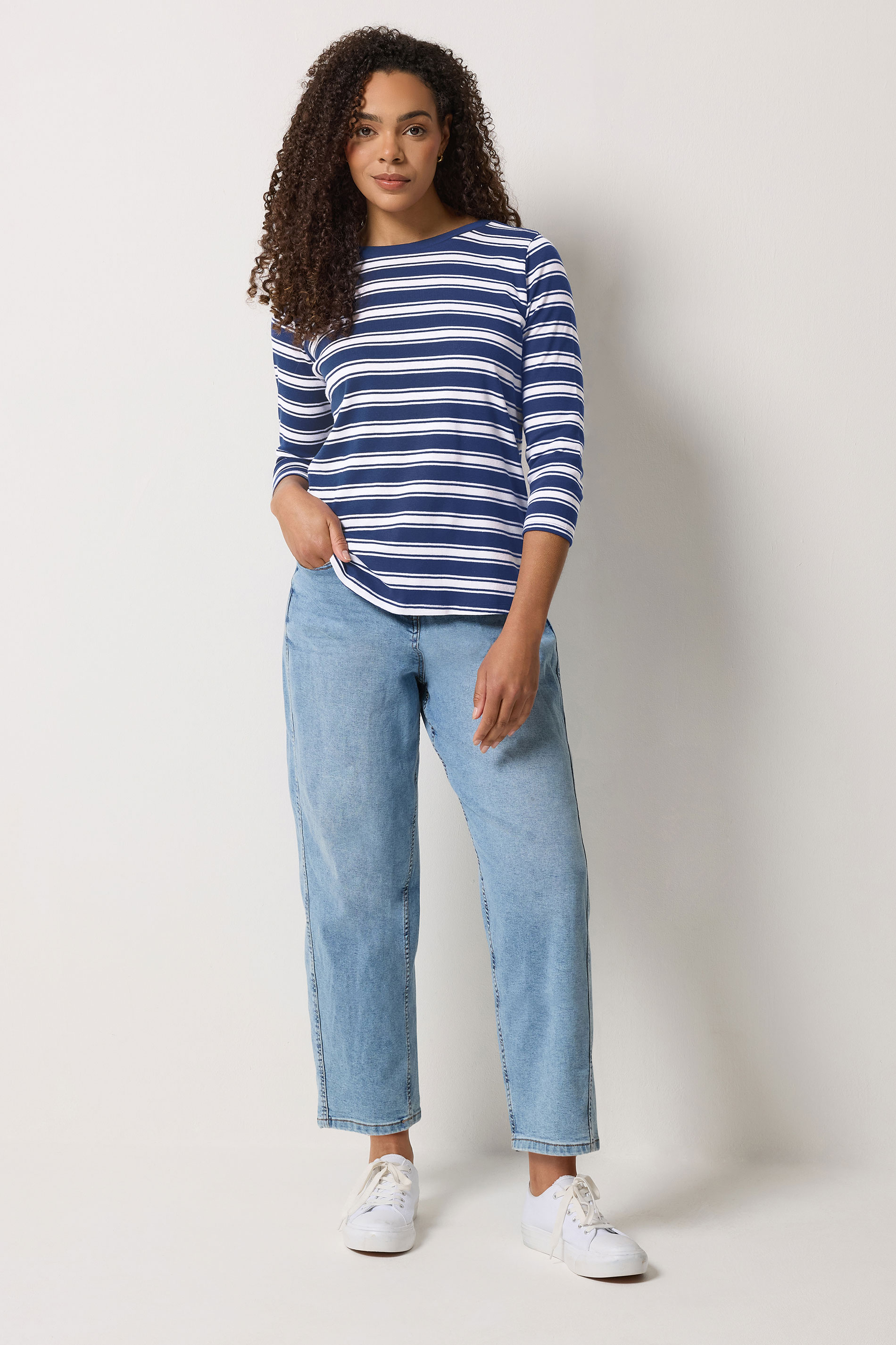 M&Co Navy Blue Stripe Cotton Top | M&Co  1