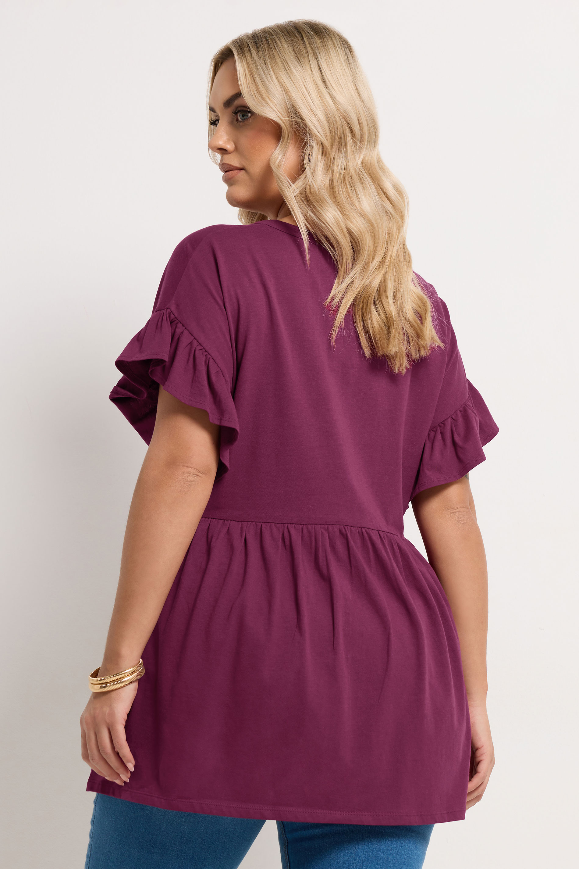 YOURS Plus Size Purple Peplum Button Top | Yours Clothing 2