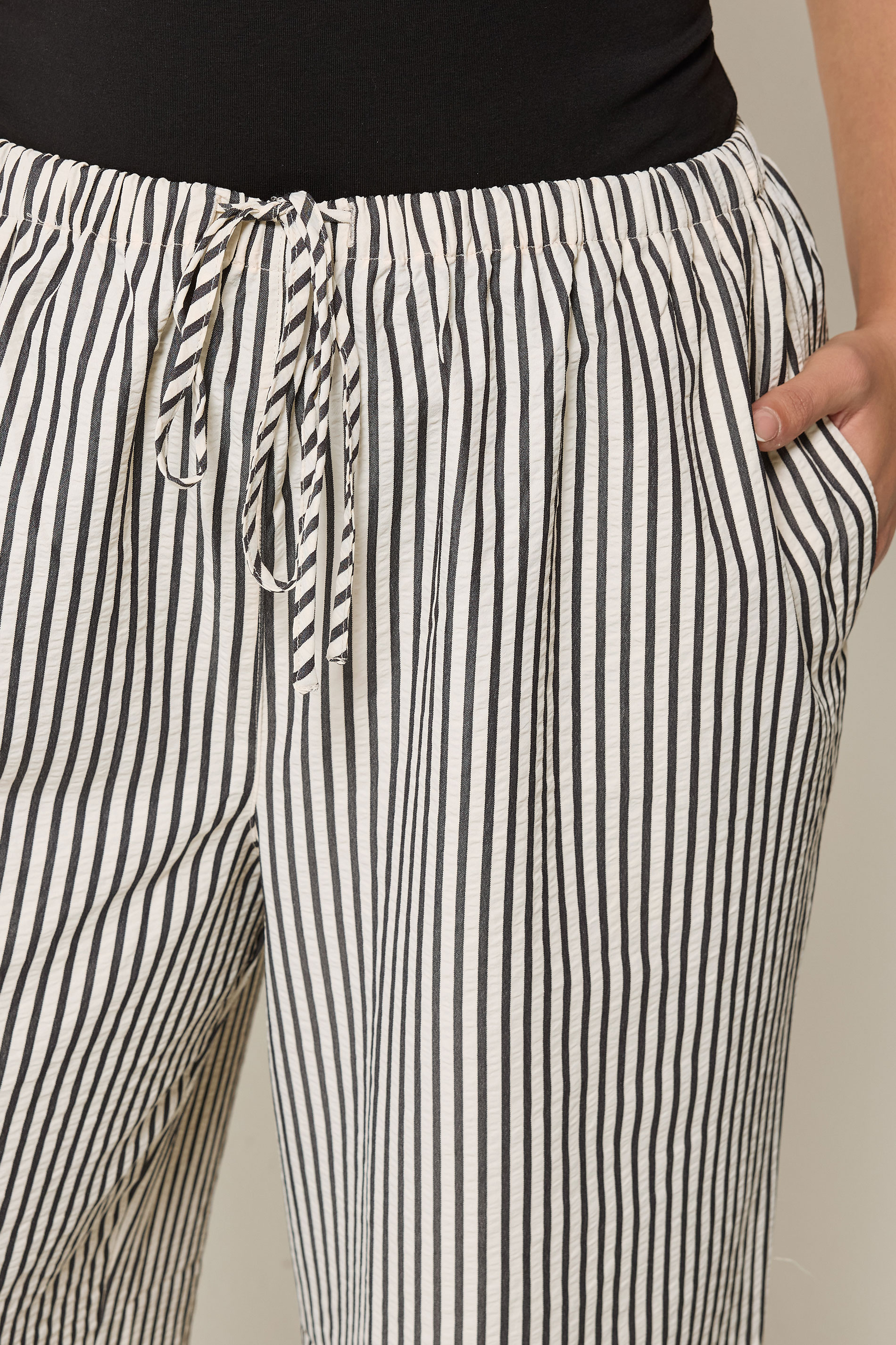 YOURS Plus Size Cream & Black Stripe Trousers | Yours Clothing 4