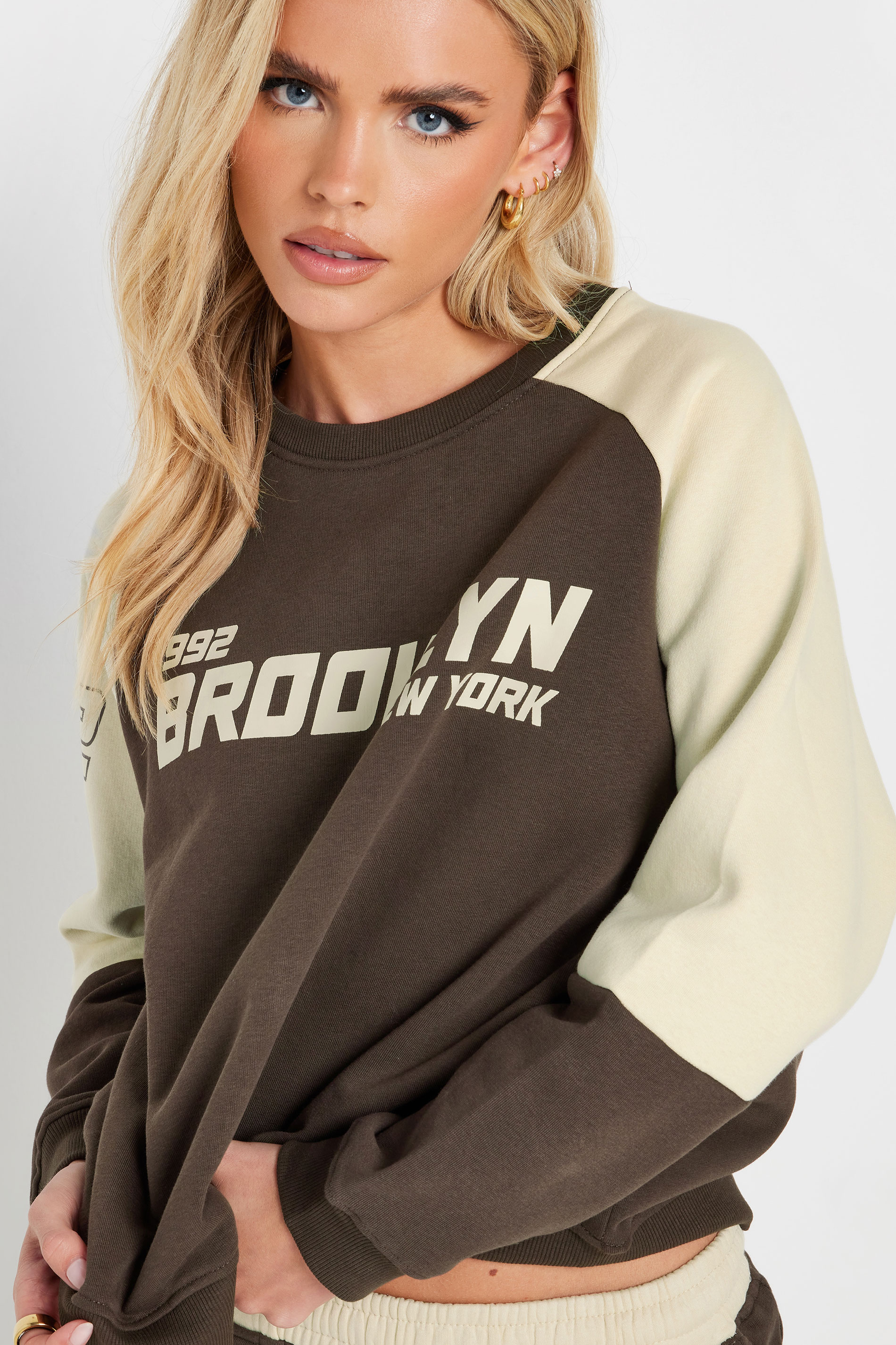 PixieGirl Petite Women's Chocolate Brown Brooklyn Slogan Sweatshirt | PixieGirl 4