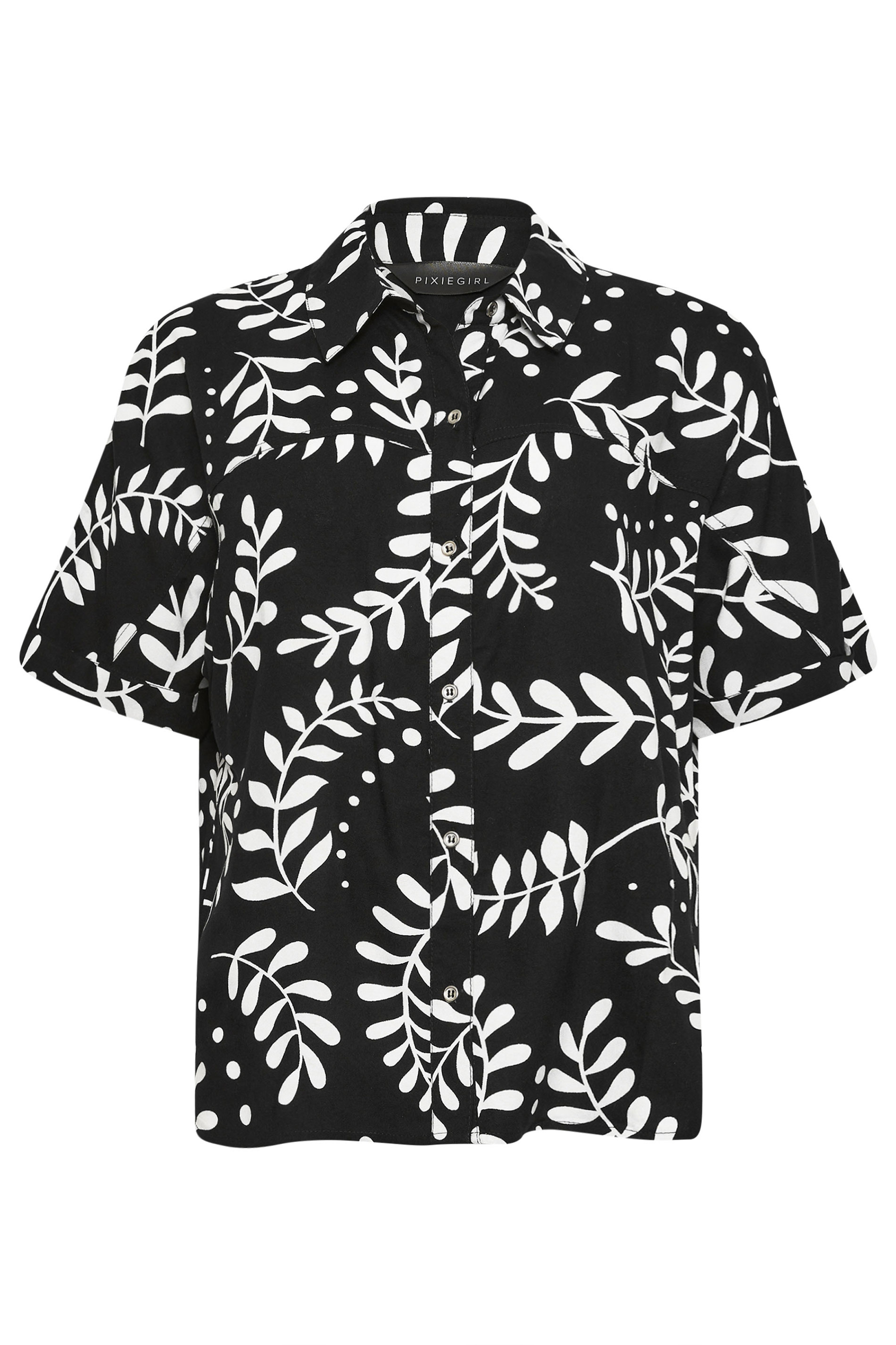 Petite Black Leaf Print Shirt | PixieGirl 6
