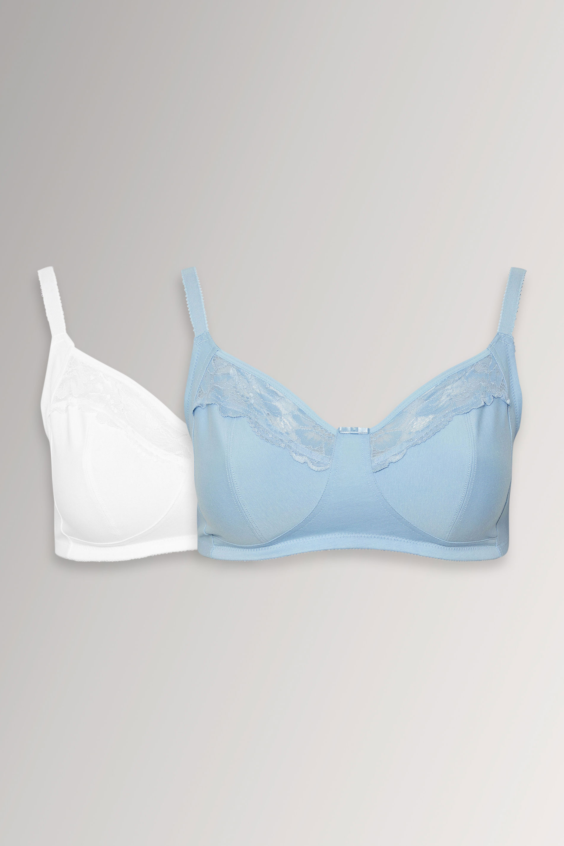YOURSET 2 PACK Curve Blue & White Cotton Lace Trim Non-Padded Non-Wired Bralettes | Yours Clothing 3