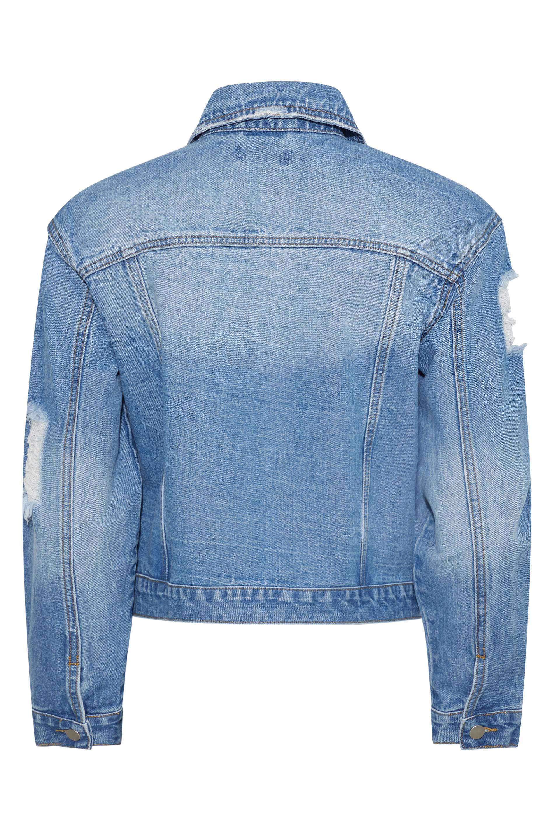 Petite Mid Blue Distressed Denim Jacket | PixieGirl 8