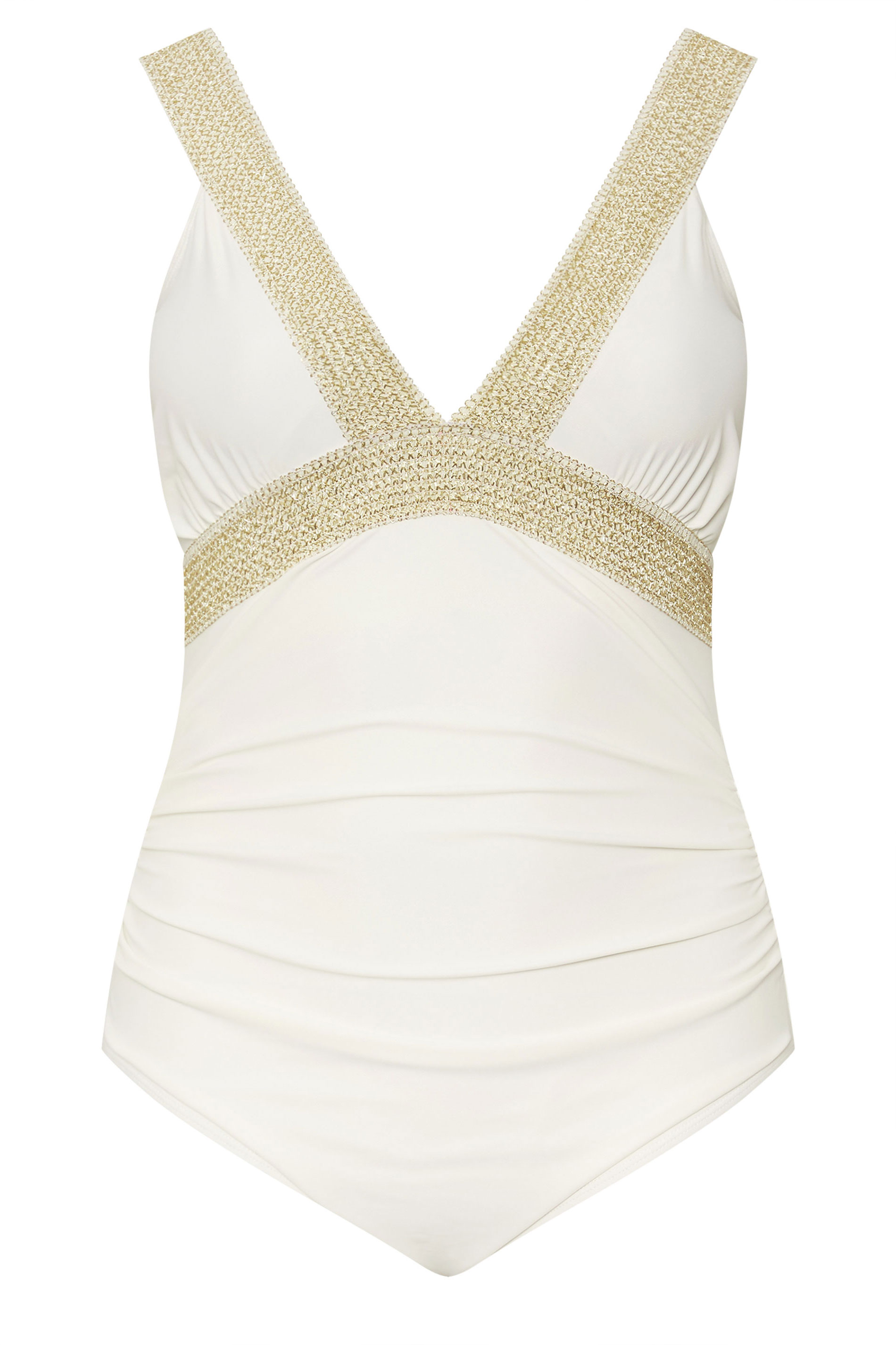 YOURS Plus Size White Metallic Tummy Control Swimsuit | Yours Clothing 7