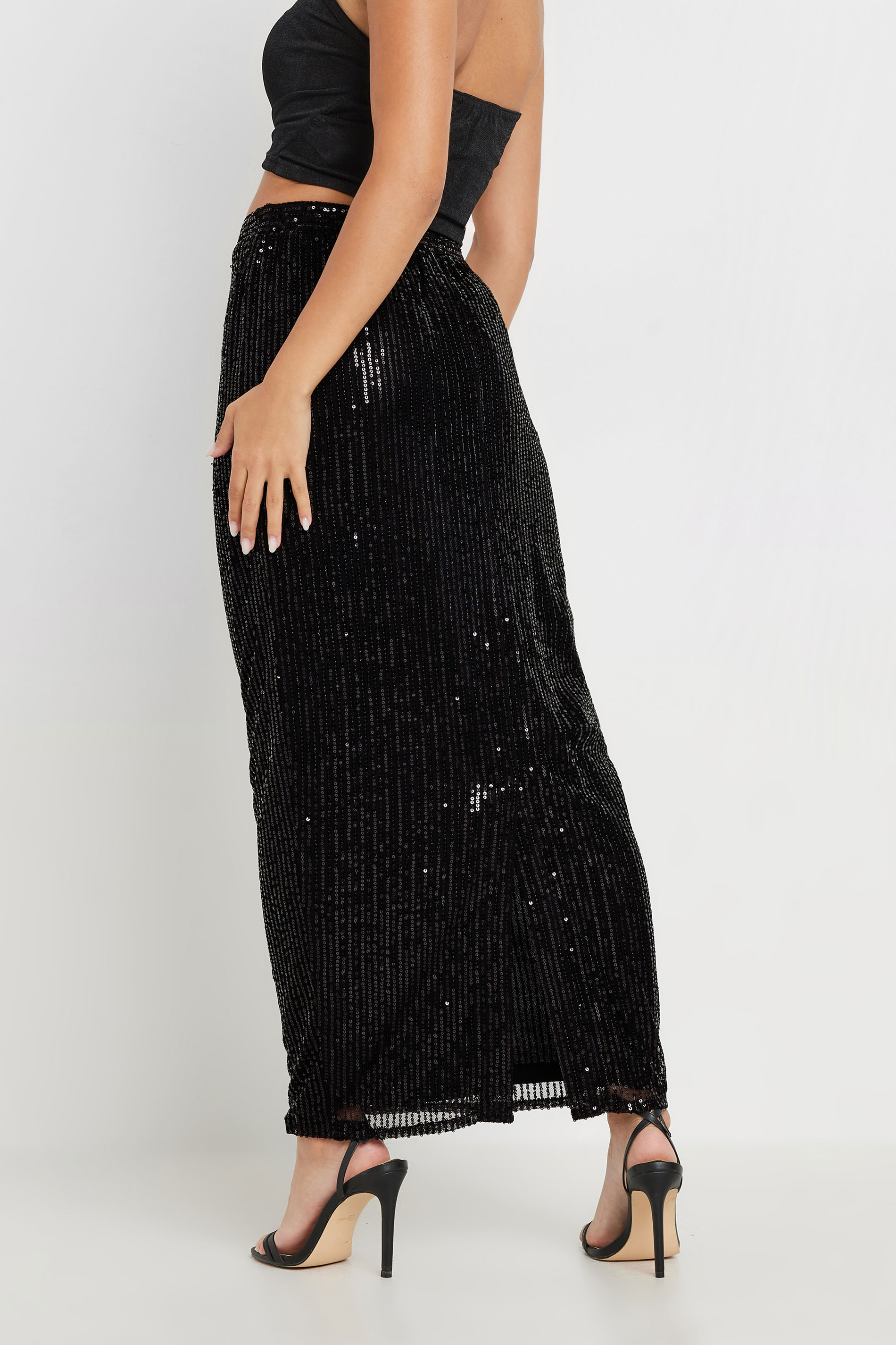 PixieGirl Petite Women's Black Sequin Embellished Maxi Skirt | PixieGirl 4