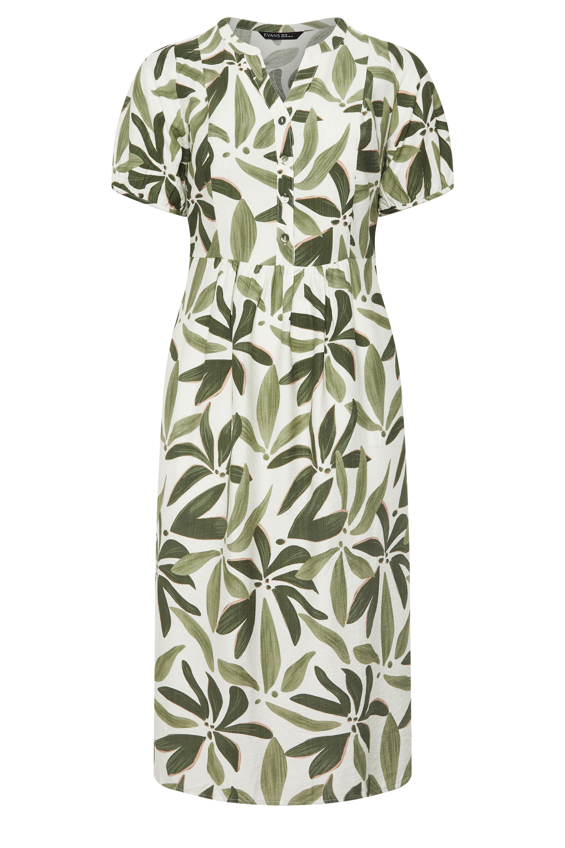 EVANS Plus Size Green Leaf Placket Midi Dress | Evans 6