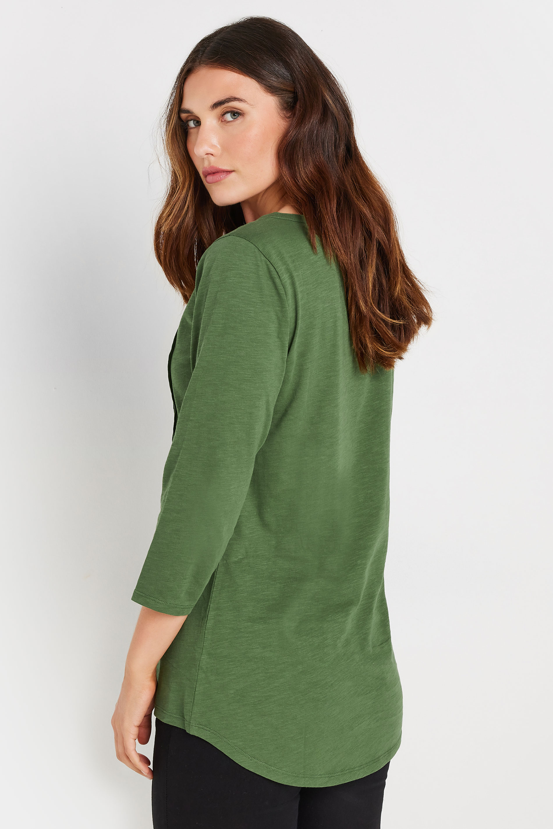 LTS Tall 2 PACK Khaki Green & Dark Pink Cotton Henley Tops | Long Tall Sally 6