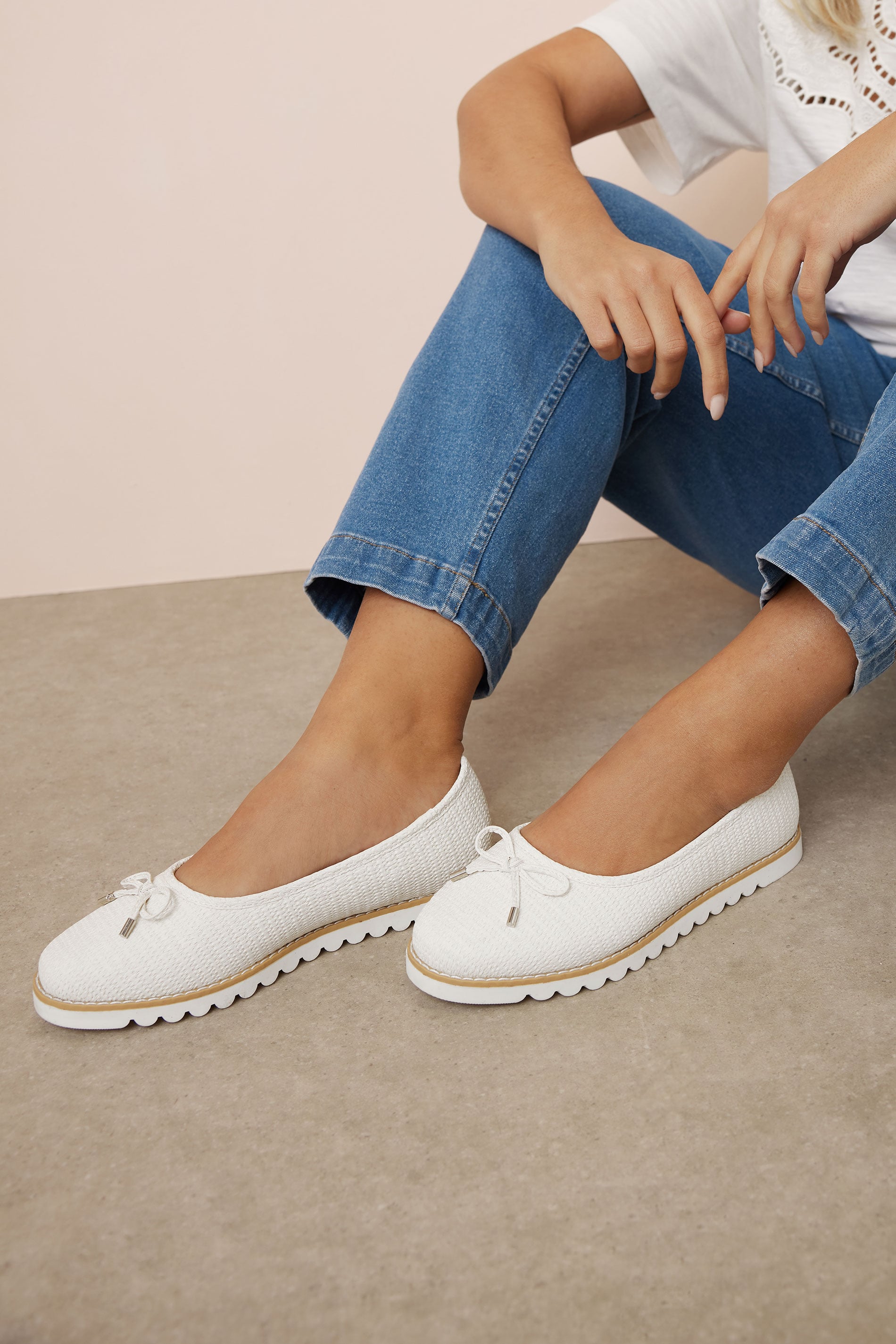 Women's White Yours Woven Ballerina Pumps In Wide E Fit & Extra Wide Eee Fit Size 5Eee