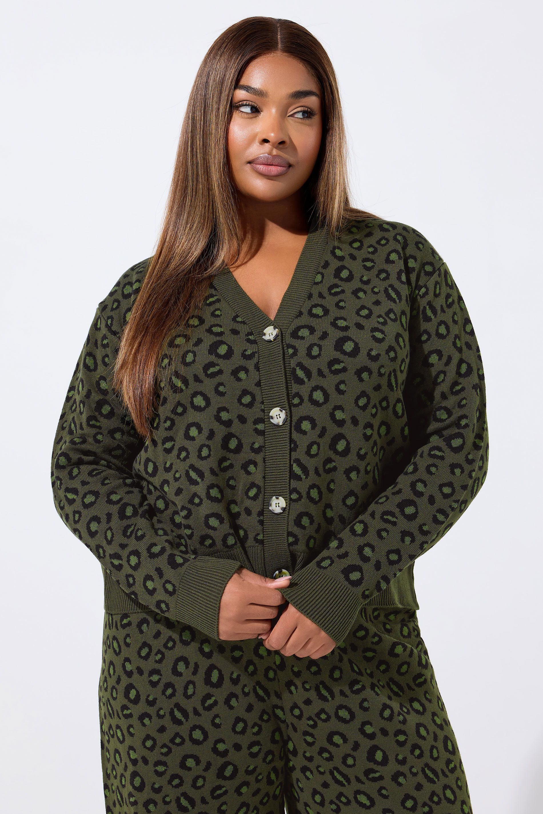 LIMITED COLLECTION Plus Size Khaki Green Leopard Print Cardigan | Yours Clothing  3
