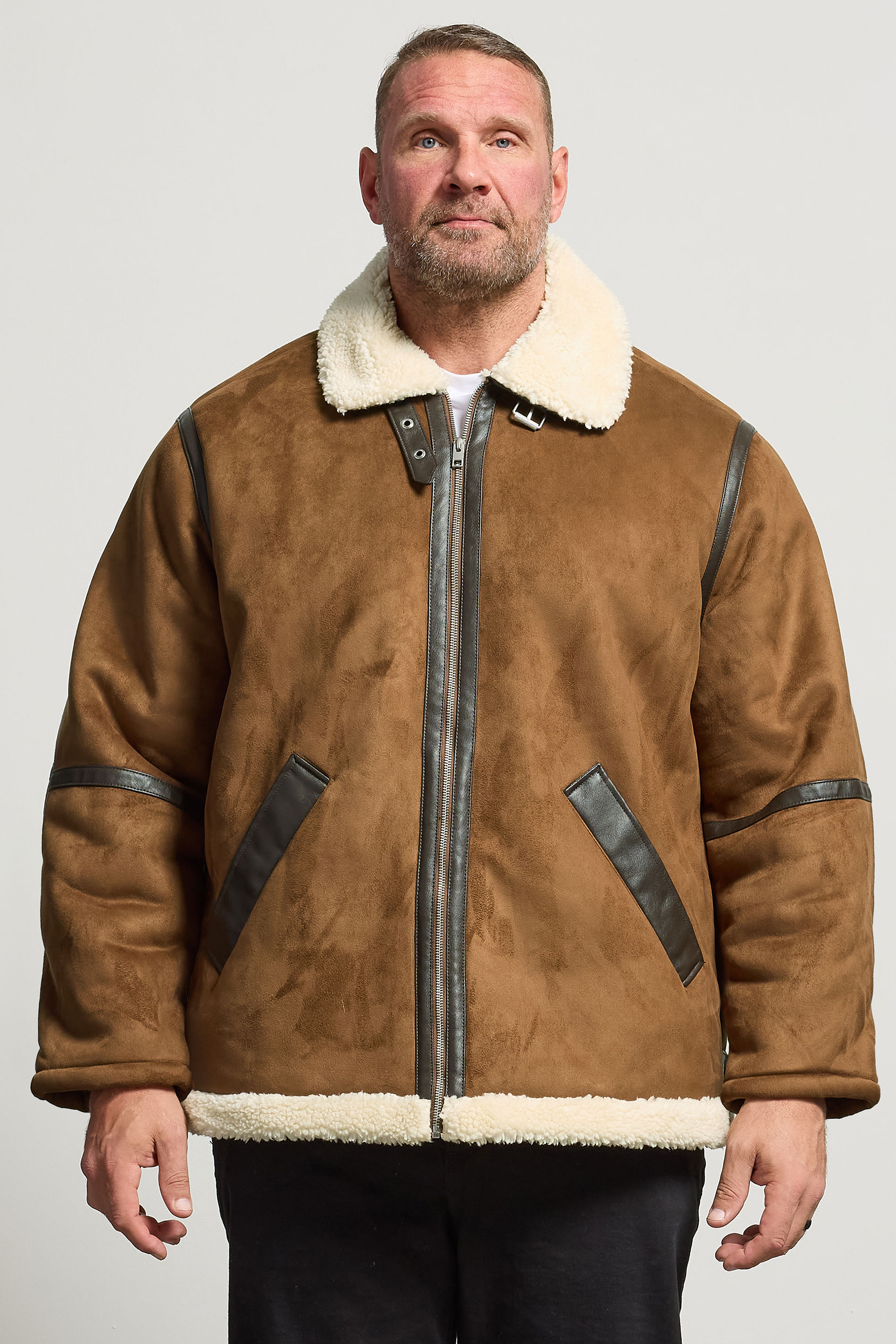 JACK & JONES Big & Tall Cognac Brown Aviator Jacket | BadRhino 3