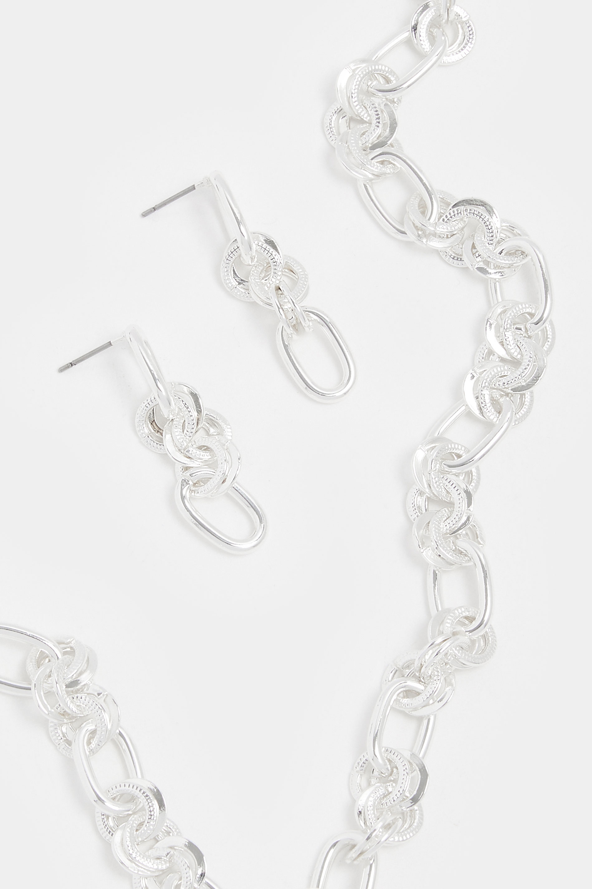 Silver Tone Chain Necklace & Earring Set | Yours Clothing 2