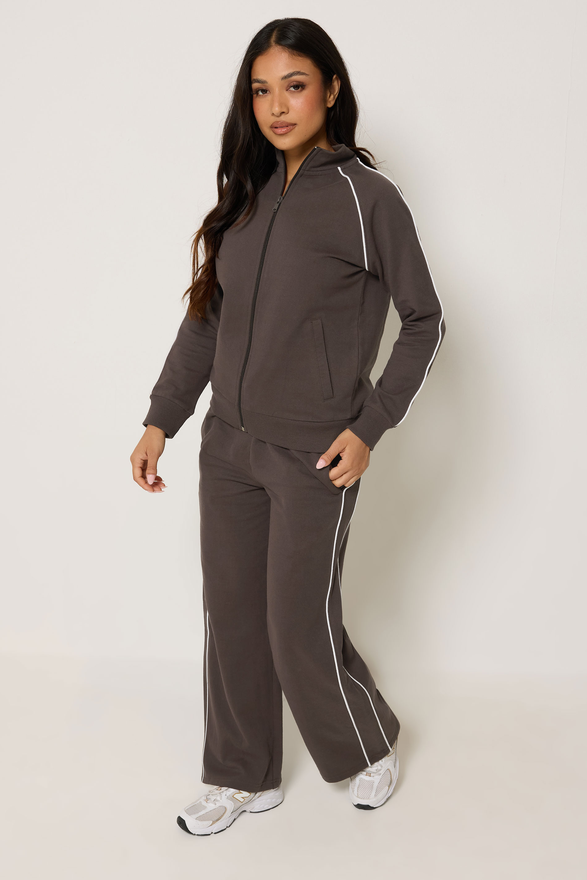 PixieGirl Petite Women's Chocolate Brown Contrast Zip Jacket | PixieGirl 1