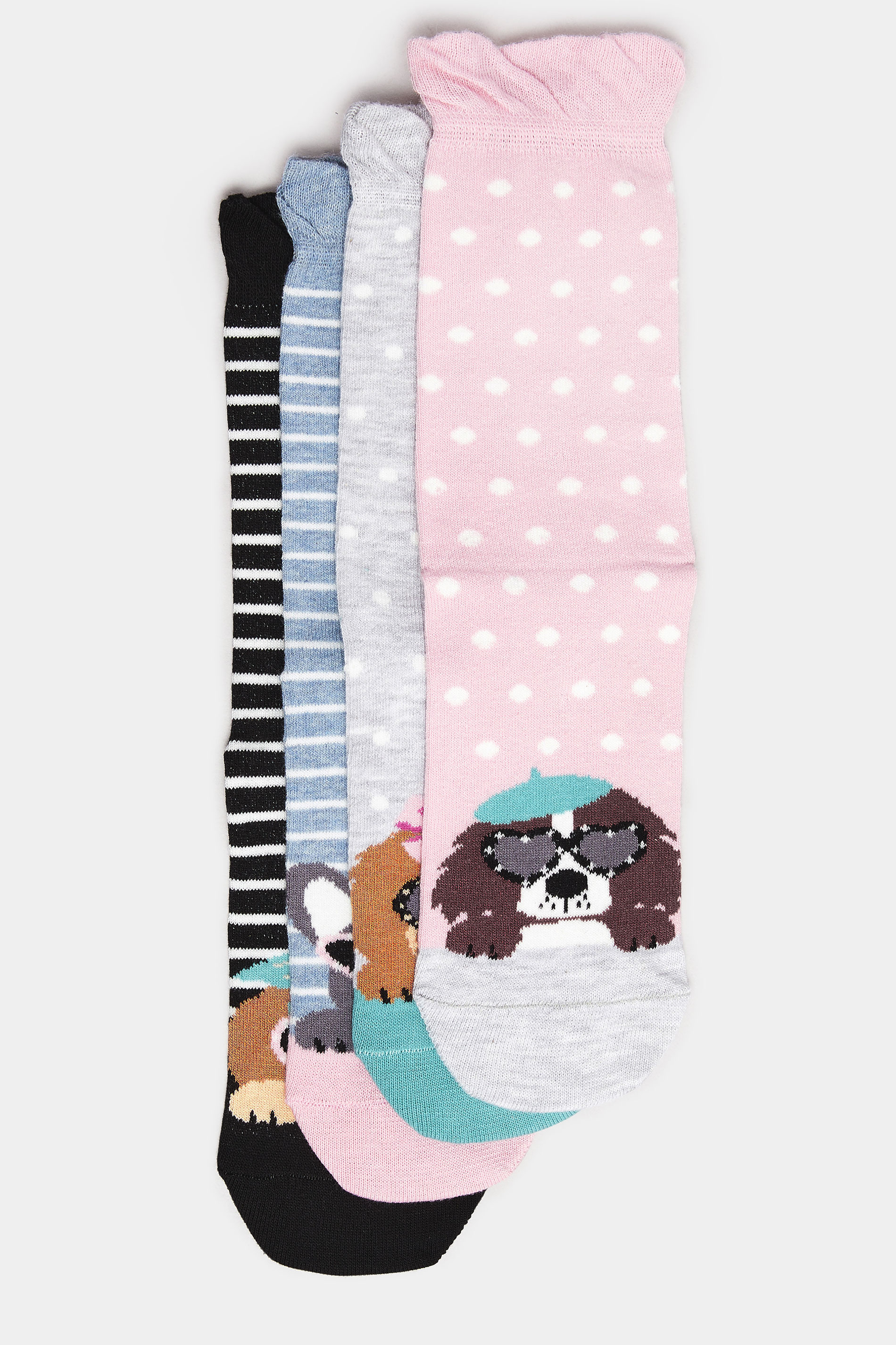 YOURSET 4 PACK Plus Size Black & Blue Dog Print Ankle Socks | Yours Clothing 3