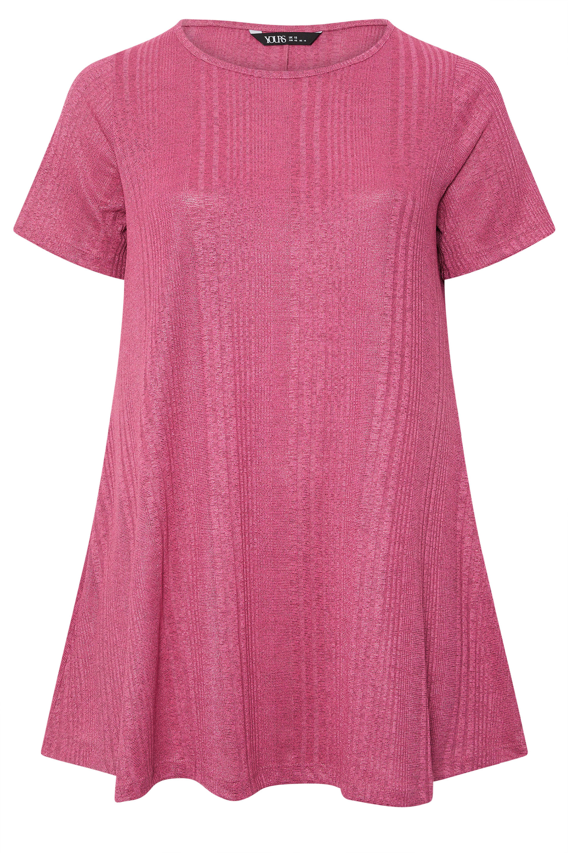 YOURS Plus Size Pink Soft Touch Ribbed Swing T-Shirt | Yours Clothing 5