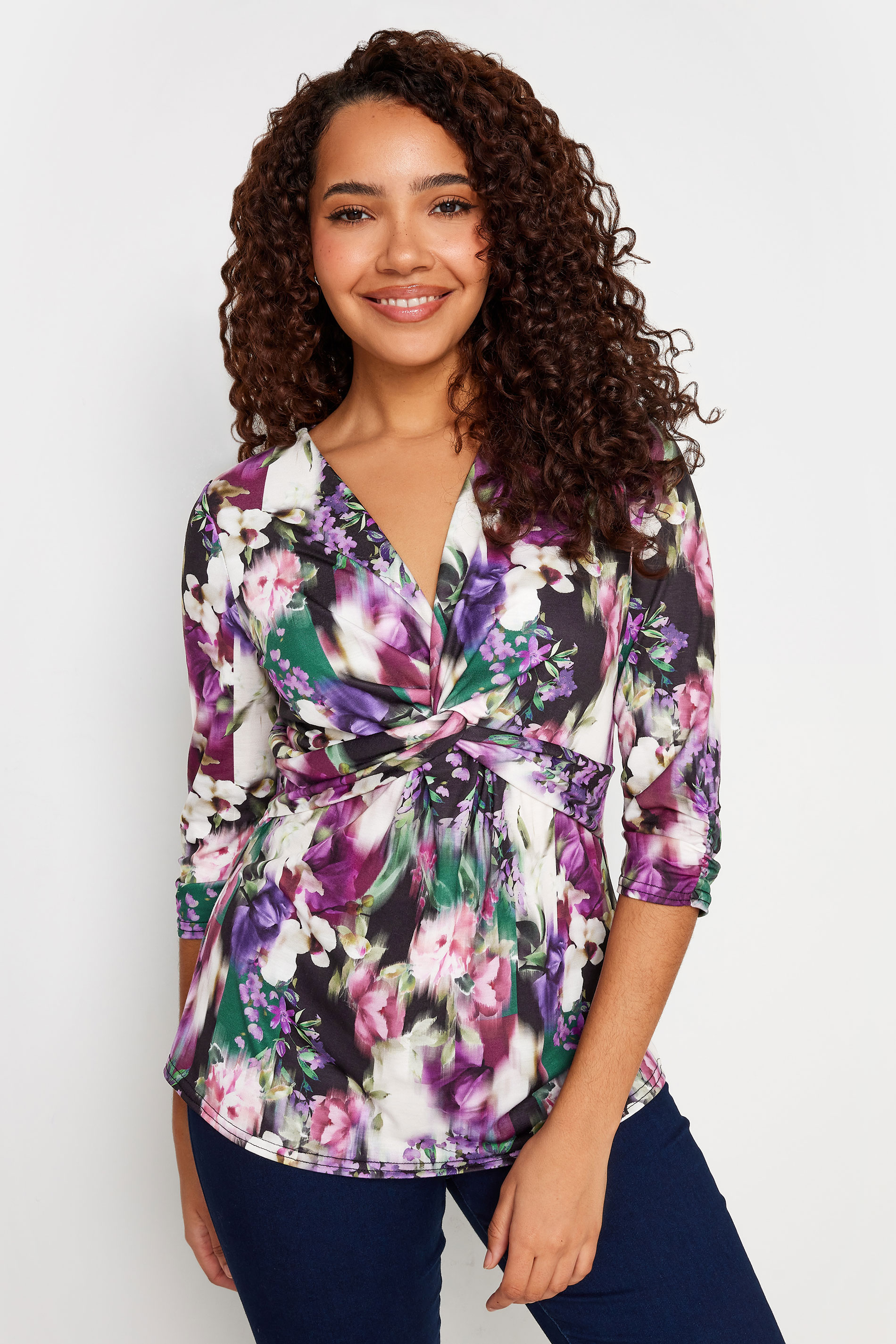 M&Co Ivory Floral Print Twist Front Top 1