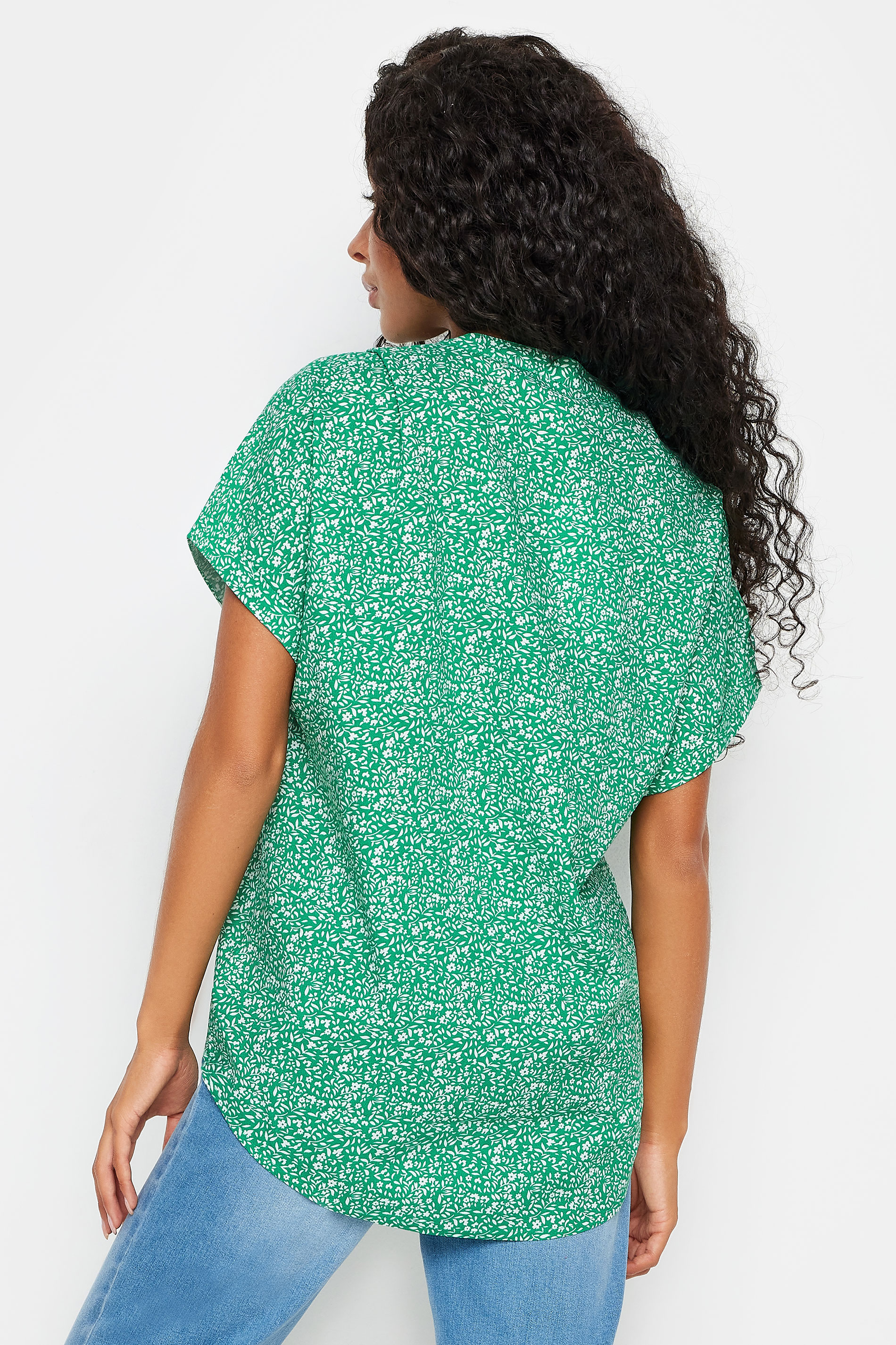 M&Co Petite Green Ditsy Floral Print Button Through Shirt | M&Co 3